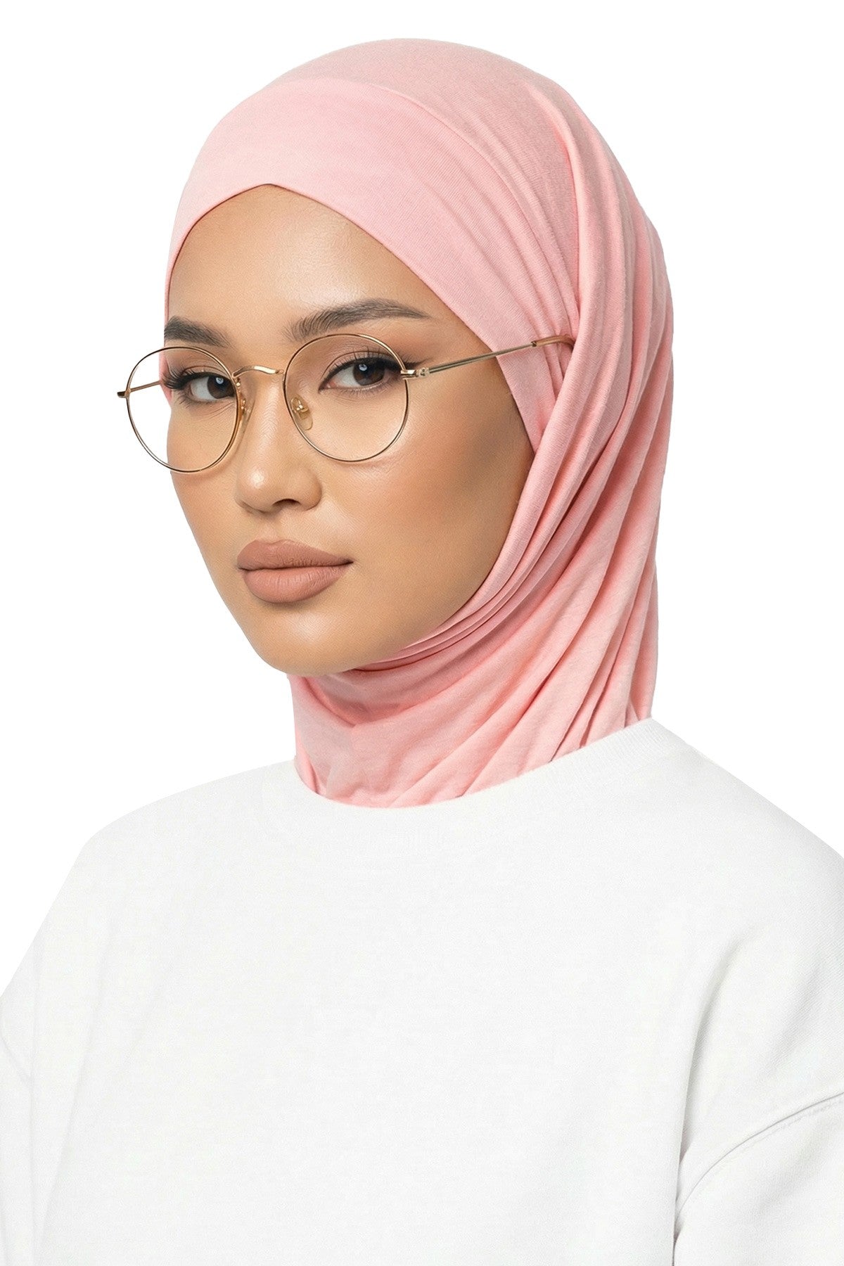 Practical Cotton Bonnet with Built-In Neck Cover and Ear Access, Full-Coverage Hijab Bonnet with Ear Access Points,BE-TG-B-94 Powder
