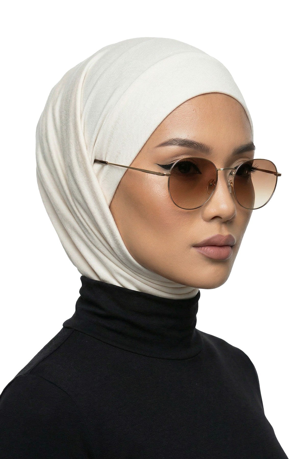 Practical Cotton Bonnet with Built-In Neck Cover and Ear Access, Full-Coverage Hijab Bonnet with Ear Access Points,BE-TG-B-94 Ivory