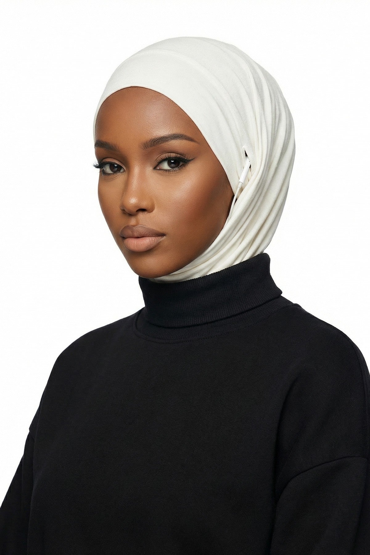 Practical Cotton Bonnet with Built-In Neck Cover and Ear Access, Full-Coverage Hijab Bonnet with Ear Access Points,BE-TG-B-94 Ivory