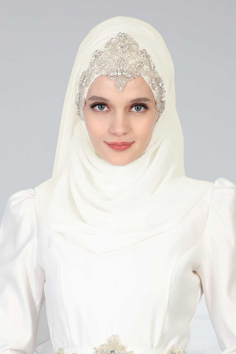 Practical Instant Chiffon Shawl with Elegant Stone Accessories Bridal, Wedding Hijab Modesty Turban Cap,CPS-504