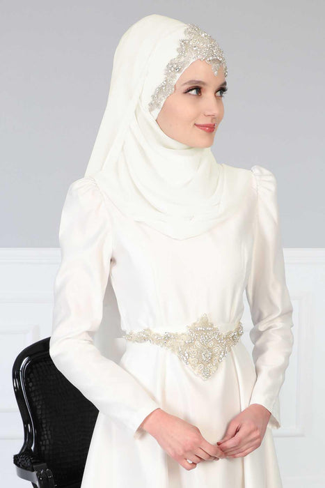 Practical Instant Chiffon Shawl with Elegant Stone Accessories Bridal, Wedding Hijab Modesty Turban Cap,CPS-504