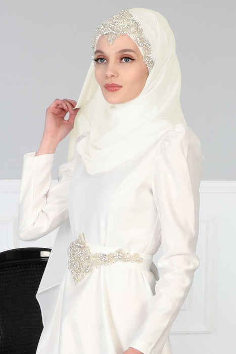 Practical Instant Chiffon Shawl with Elegant Stone Accessories Bridal, Wedding Hijab Modesty Turban Cap,CPS-504
