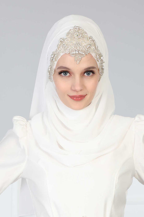 Practical Instant Chiffon Shawl with Elegant Stone Accessories Bridal, Wedding Hijab Modesty Turban Cap,CPS-504