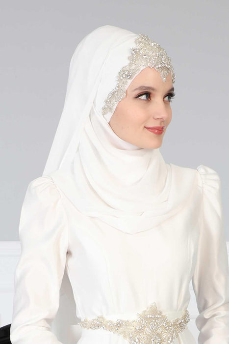 Practical Instant Chiffon Shawl with Elegant Stone Accessories Bridal, Wedding Hijab Modesty Turban Cap,CPS-504