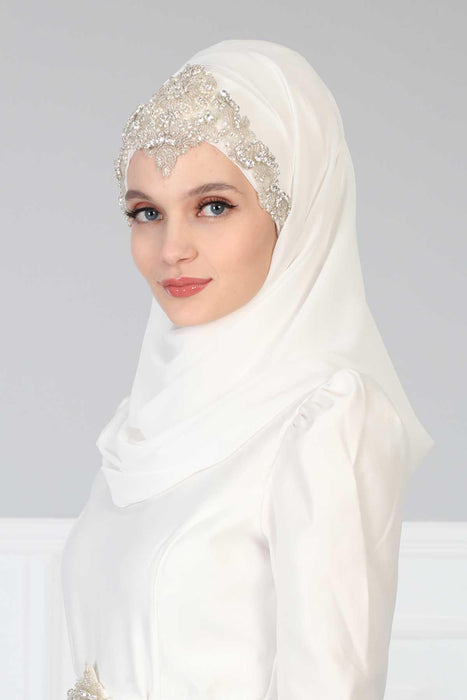 Practical Instant Chiffon Shawl with Elegant Stone Accessories Bridal, Wedding Hijab Modesty Turban Cap,CPS-504