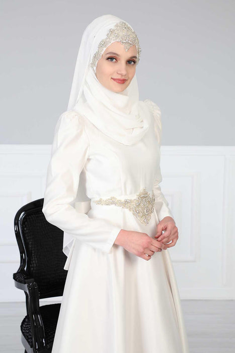 Practical Instant Chiffon Shawl with Elegant Stone Accessories Bridal, Wedding Hijab Modesty Turban Cap,CPS-504
