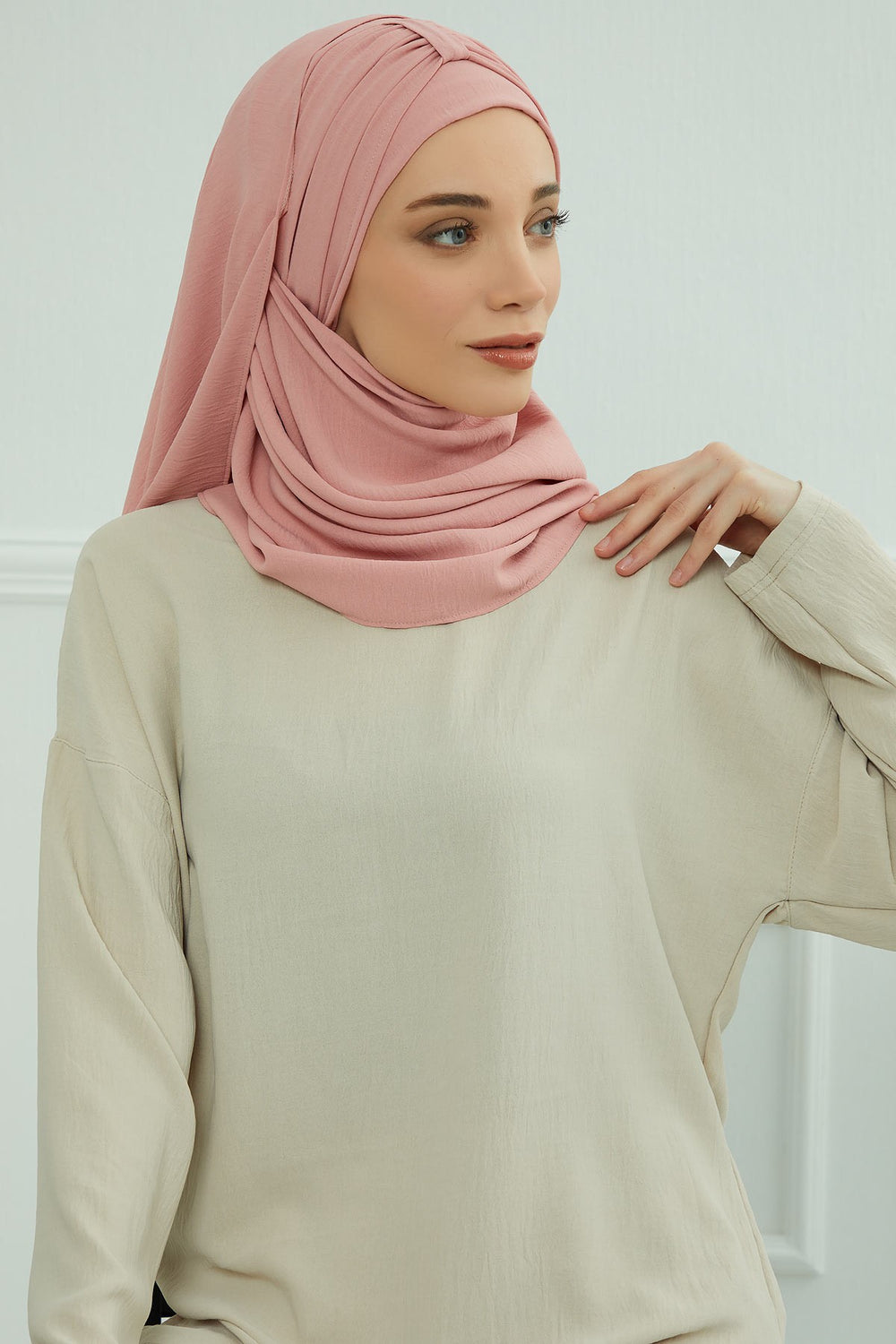 Practical Stylish Aerobin Shawl for Women, Effortless Aerobin Instant Shawl, Breathable Pleated Women Shawl Headscarf Lightweight,CPS-91 Pink