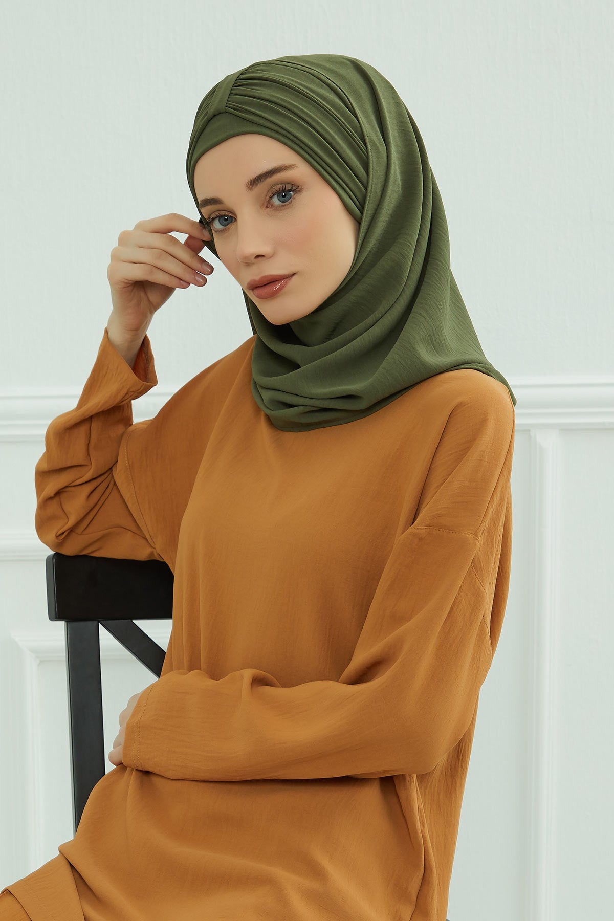 Practical Stylish Aerobin Shawl for Women, Effortless Aerobin Instant Shawl, Breathable Pleated Women Shawl Headscarf Lightweight,CPS-91 Army Green