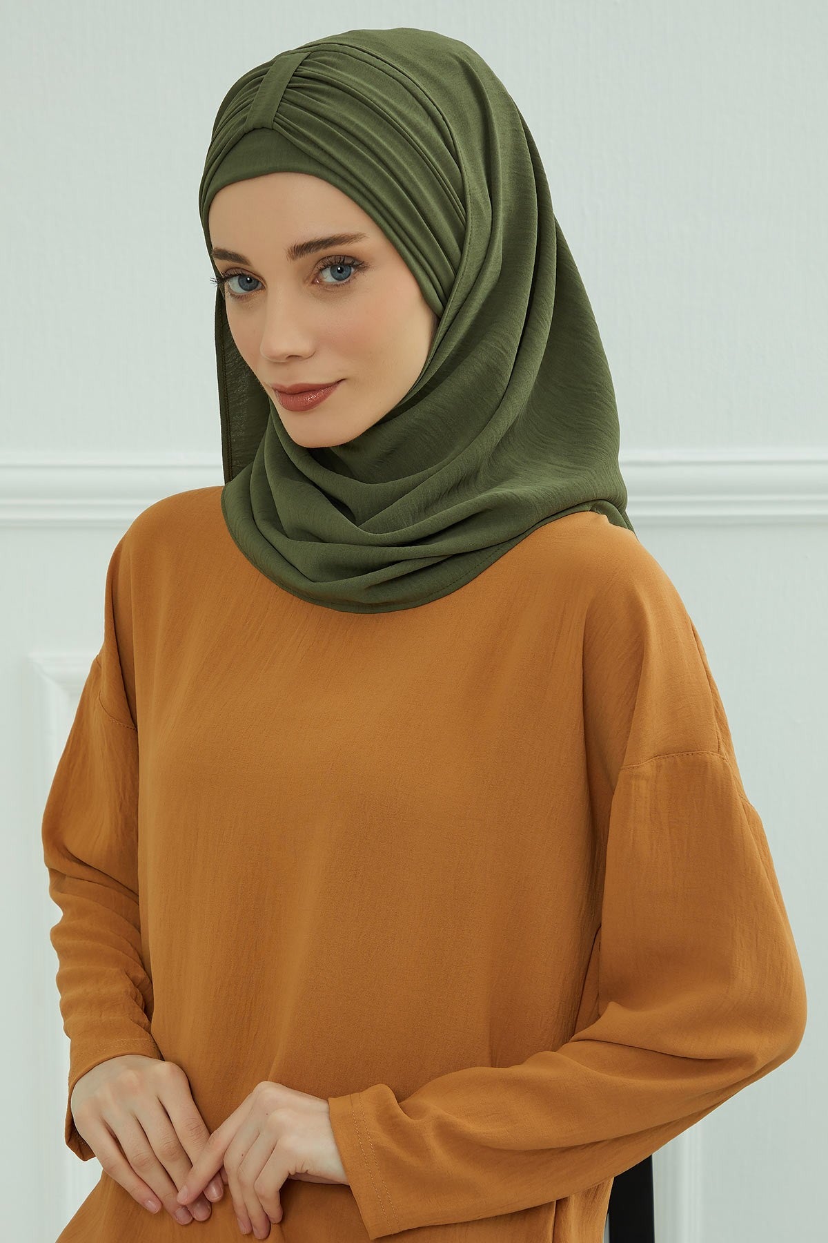 Practical Stylish Aerobin Shawl for Women, Effortless Aerobin Instant Shawl, Breathable Pleated Women Shawl Headscarf Lightweight,CPS-91 Army Green