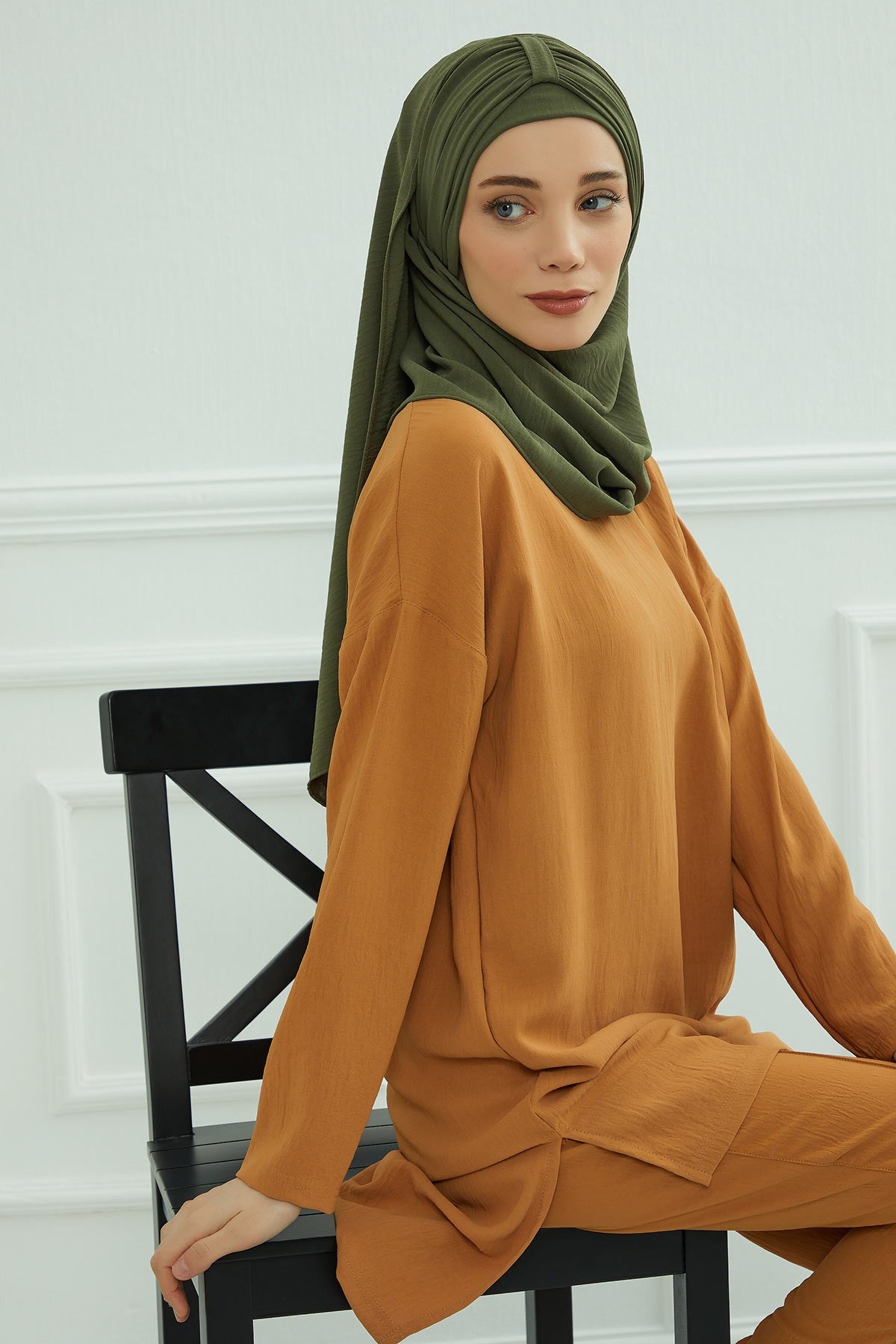 Practical Stylish Aerobin Shawl for Women, Effortless Aerobin Instant Shawl, Breathable Pleated Women Shawl Headscarf Lightweight,CPS-91 Army Green
