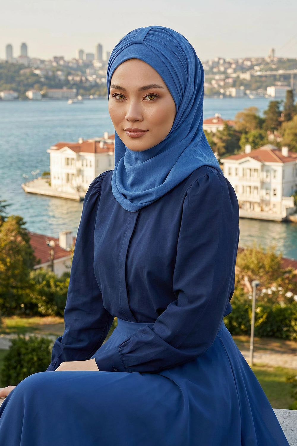 Practical Stylish Aerobin Shawl for Women, Effortless Aerobin Instant Shawl, Breathable Pleated Women Shawl Headscarf Lightweight,CPS-91 Blue
