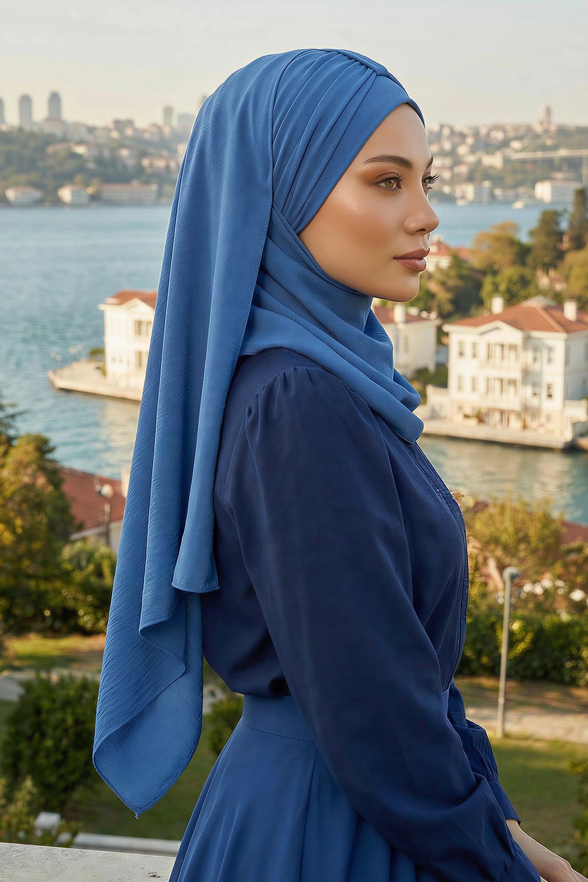 Practical Stylish Aerobin Shawl for Women, Effortless Aerobin Instant Shawl, Breathable Pleated Women Shawl Headscarf Lightweight,CPS-91 Blue
