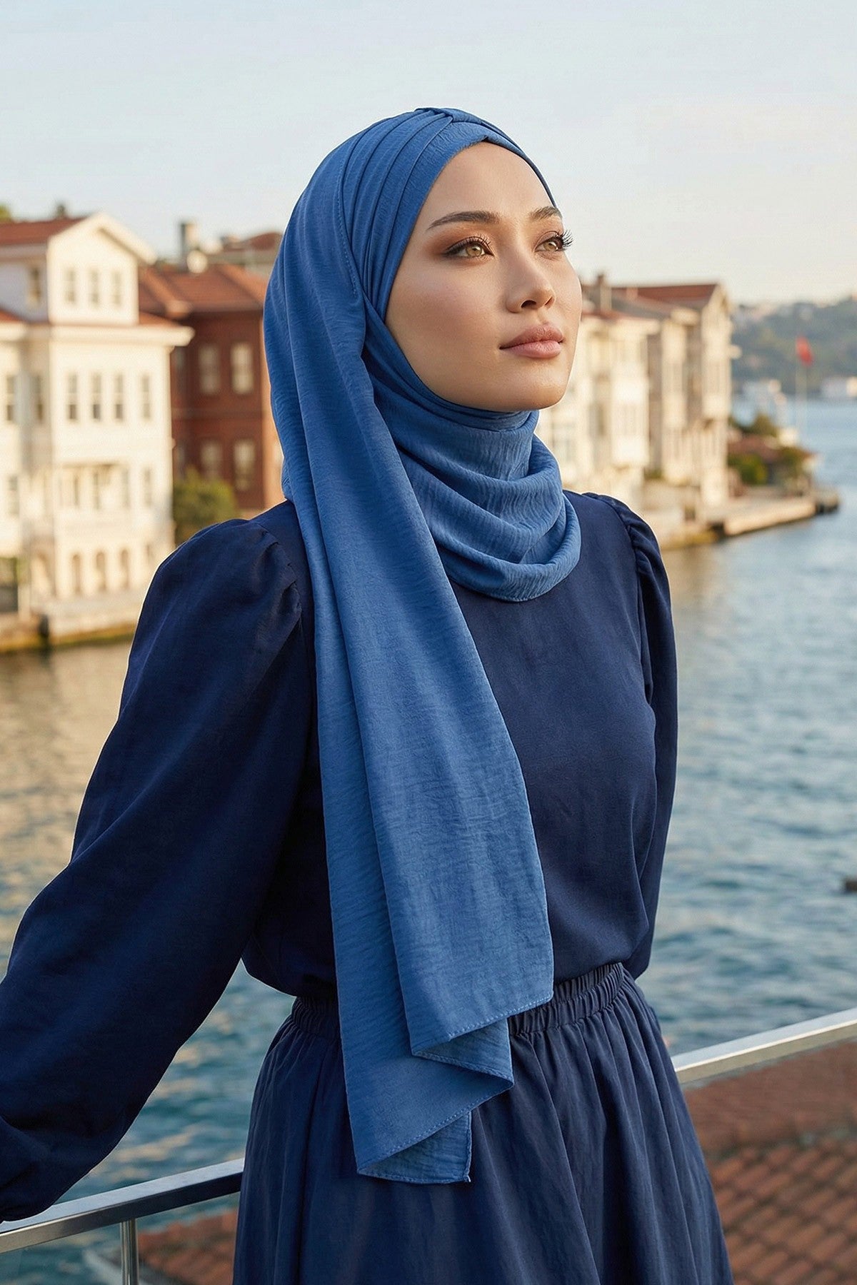 Practical Stylish Aerobin Shawl for Women, Effortless Aerobin Instant Shawl, Breathable Pleated Women Shawl Headscarf Lightweight,CPS-91 Blue