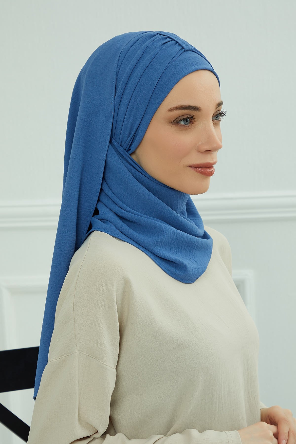 Practical Stylish Aerobin Shawl for Women, Effortless Aerobin Instant Shawl, Breathable Pleated Women Shawl Headscarf Lightweight,CPS-91 Blue
