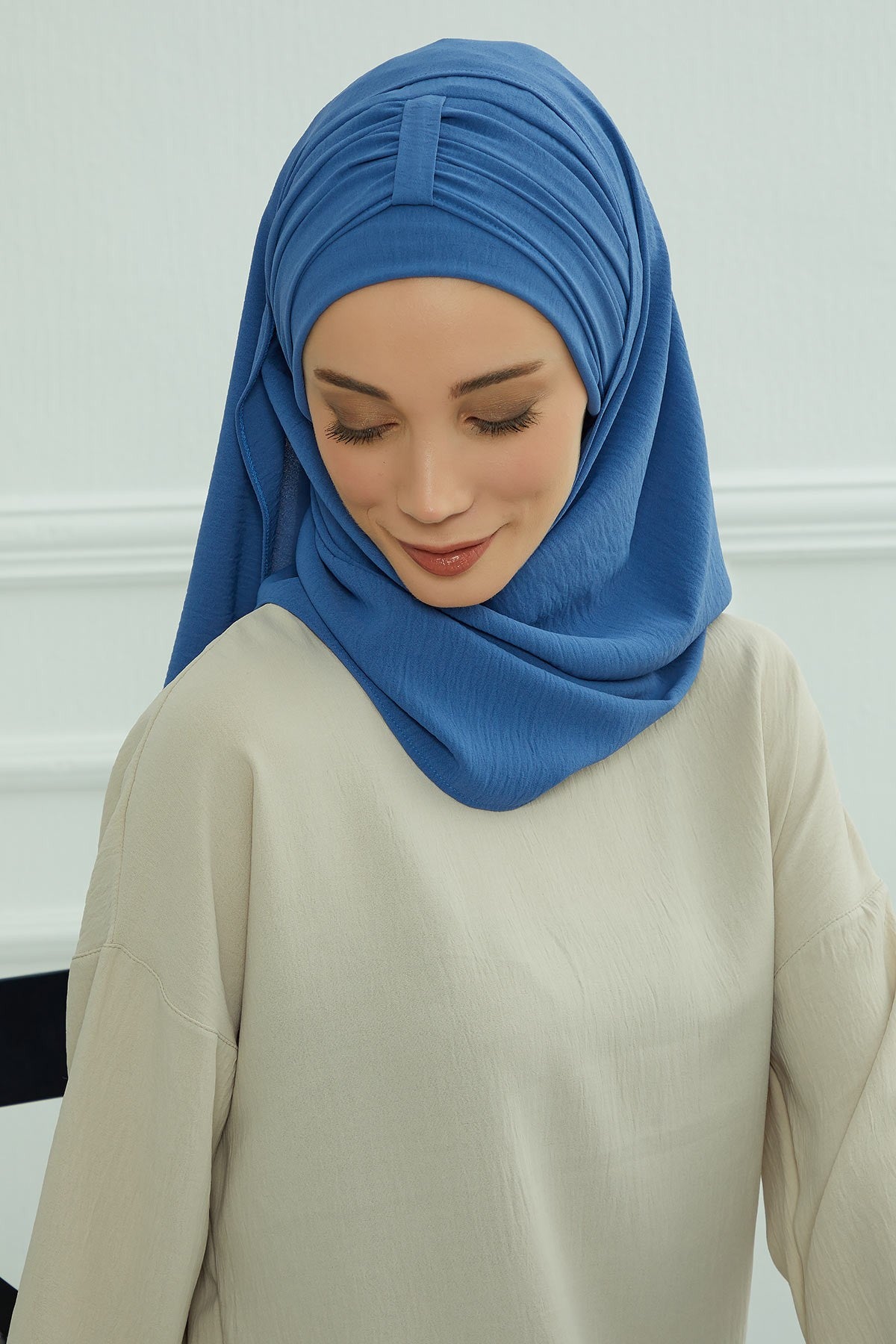 Practical Stylish Aerobin Shawl for Women, Effortless Aerobin Instant Shawl, Breathable Pleated Women Shawl Headscarf Lightweight,CPS-91 Blue