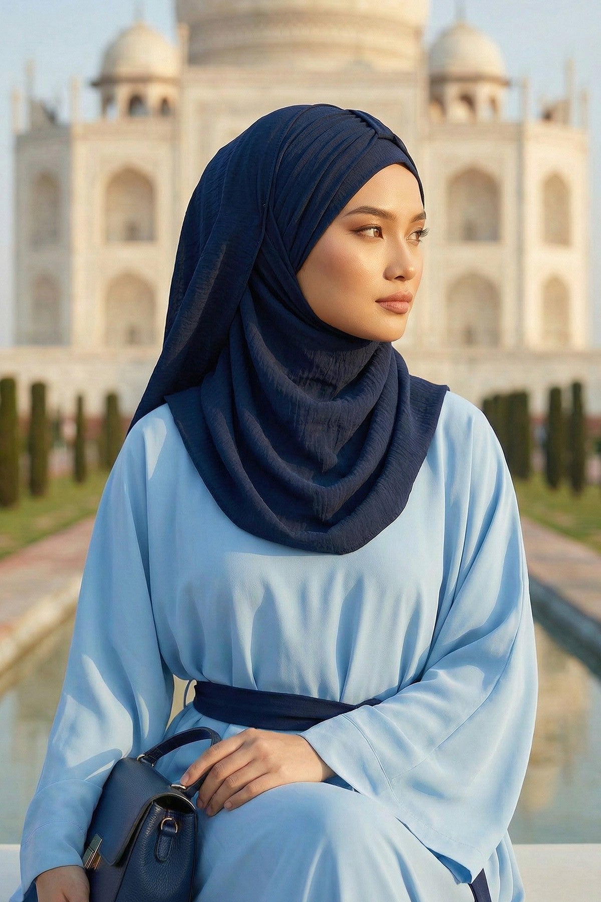 Practical Stylish Aerobin Shawl for Women, Effortless Aerobin Instant Shawl, Breathable Pleated Women Shawl Headscarf Lightweight,CPS-91 Navy Blue
