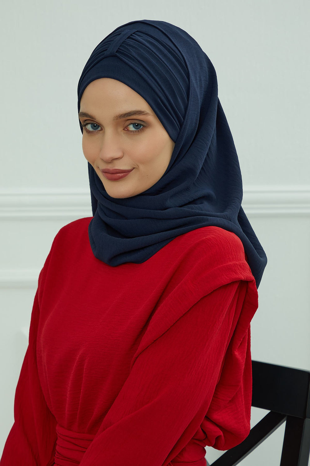 Practical Stylish Aerobin Shawl for Women, Effortless Aerobin Instant Shawl, Breathable Pleated Women Shawl Headscarf Lightweight,CPS-91 Navy Blue