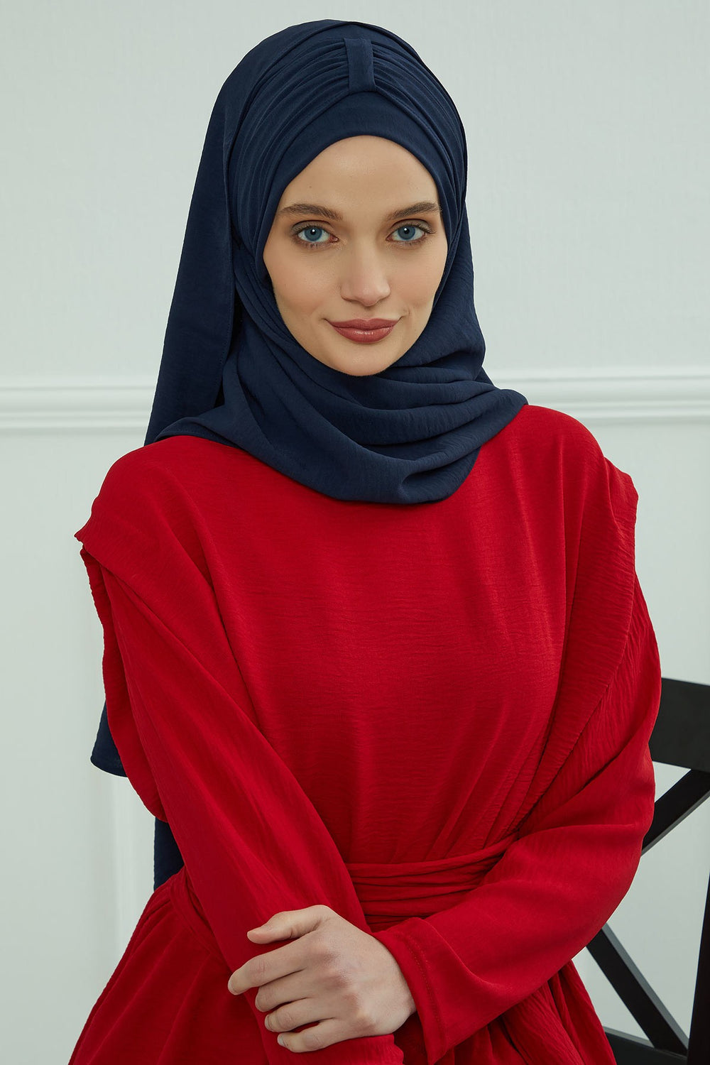Practical Stylish Aerobin Shawl for Women, Effortless Aerobin Instant Shawl, Breathable Pleated Women Shawl Headscarf Lightweight,CPS-91 Navy Blue