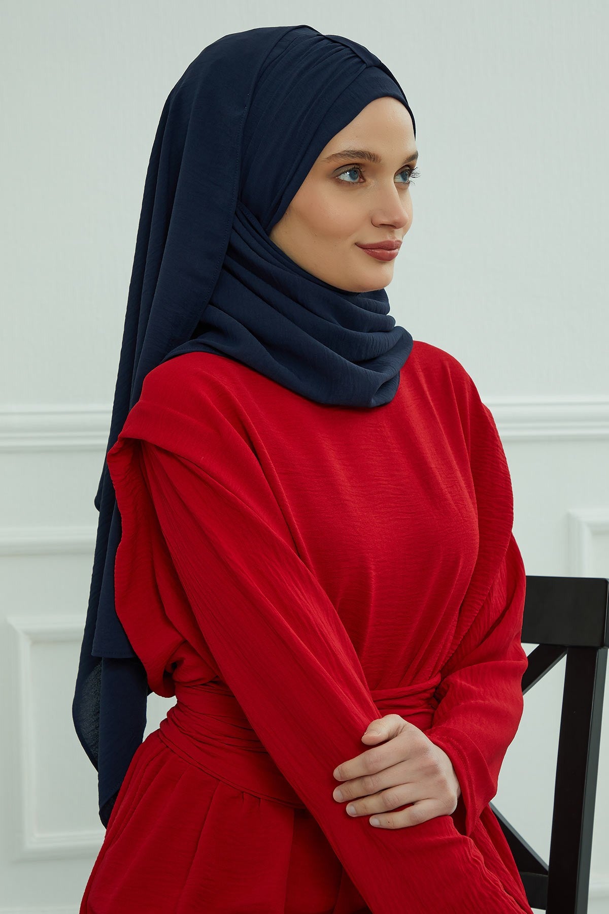 Practical Stylish Aerobin Shawl for Women, Effortless Aerobin Instant Shawl, Breathable Pleated Women Shawl Headscarf Lightweight,CPS-91 Navy Blue