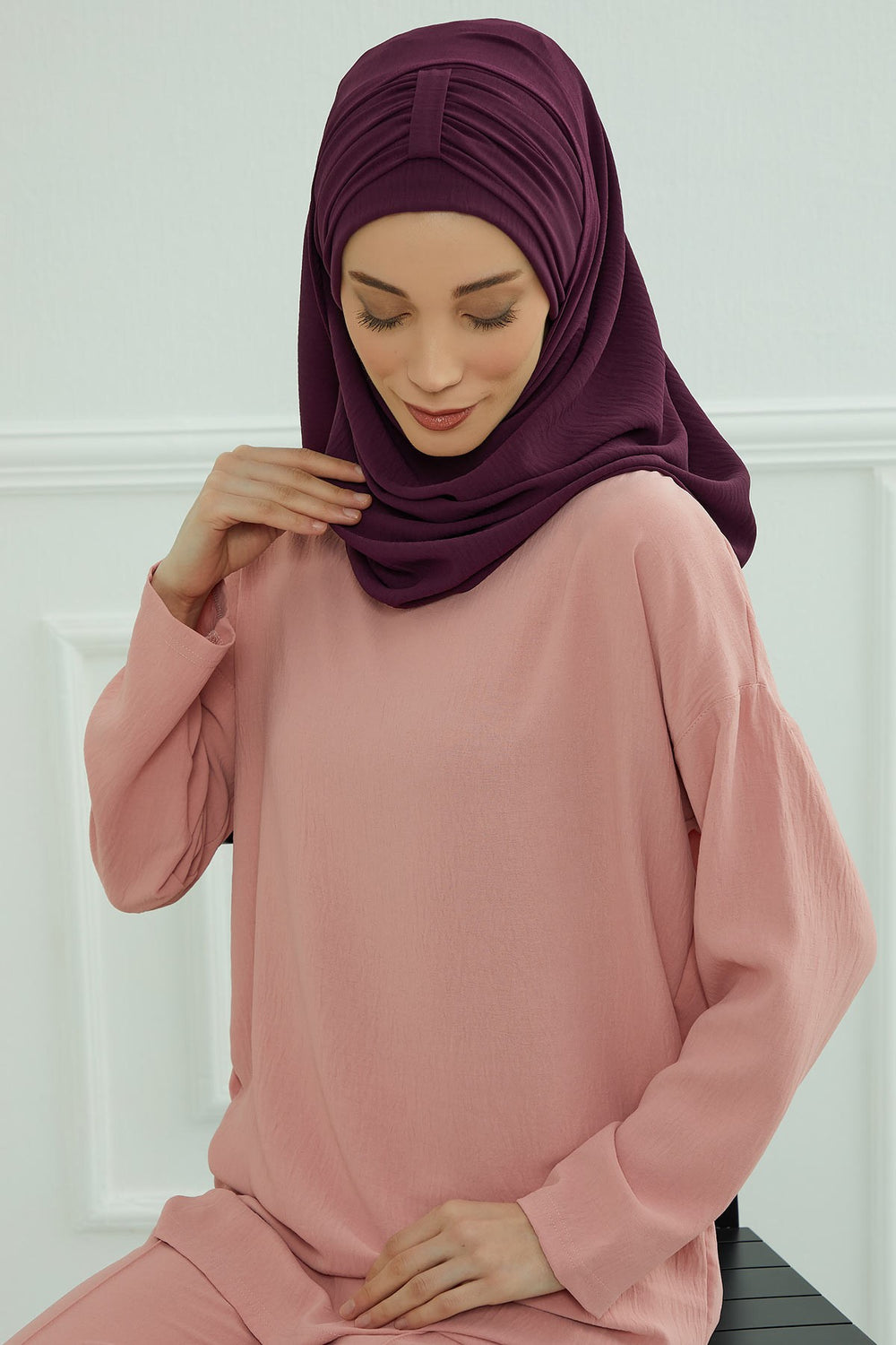 Practical Stylish Aerobin Shawl for Women, Effortless Aerobin Instant Shawl, Breathable Pleated Women Shawl Headscarf Lightweight,CPS-91 Purple