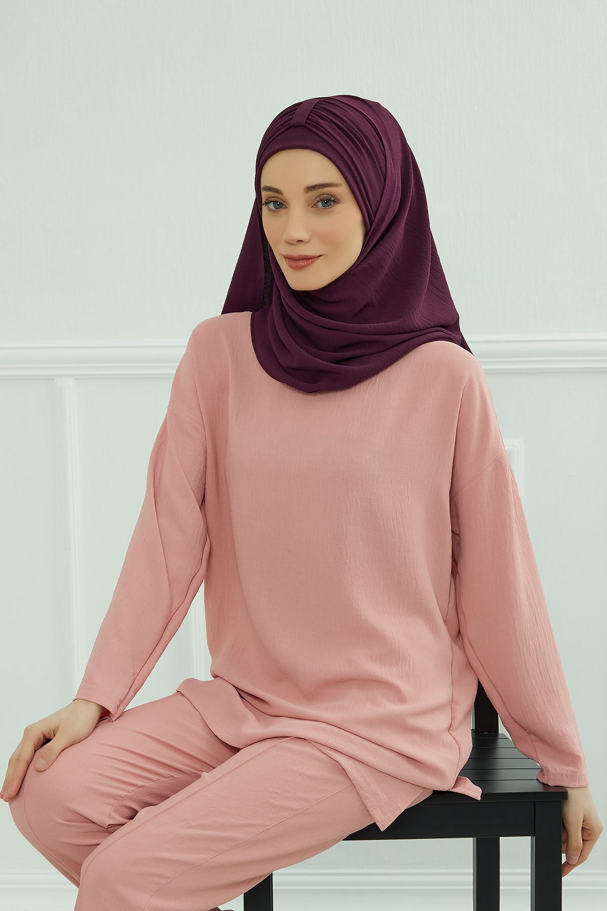 Practical Stylish Aerobin Shawl for Women, Effortless Aerobin Instant Shawl, Breathable Pleated Women Shawl Headscarf Lightweight,CPS-91 Purple