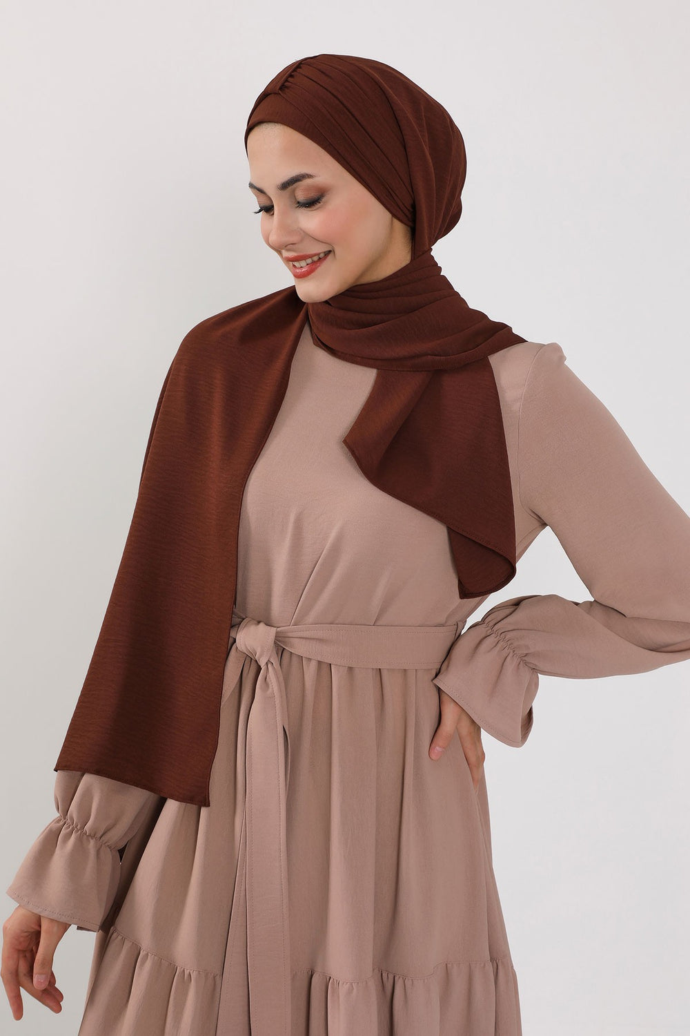 Practical Stylish Aerobin Shawl for Women, Effortless Aerobin Instant Shawl, Breathable Pleated Women Shawl Headscarf Lightweight,CPS-91 Brown