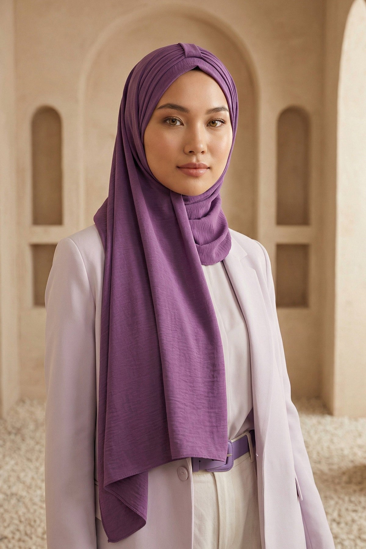 Practical Stylish Aerobin Shawl for Women, Effortless Aerobin Instant Shawl, Breathable Pleated Women Shawl Headscarf Lightweight,CPS-91 Purple 2