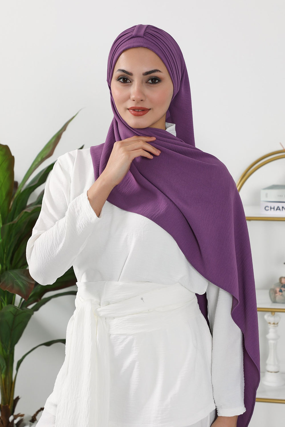 Practical Stylish Aerobin Shawl for Women, Effortless Aerobin Instant Shawl, Breathable Pleated Women Shawl Headscarf Lightweight,CPS-91 Purple 2