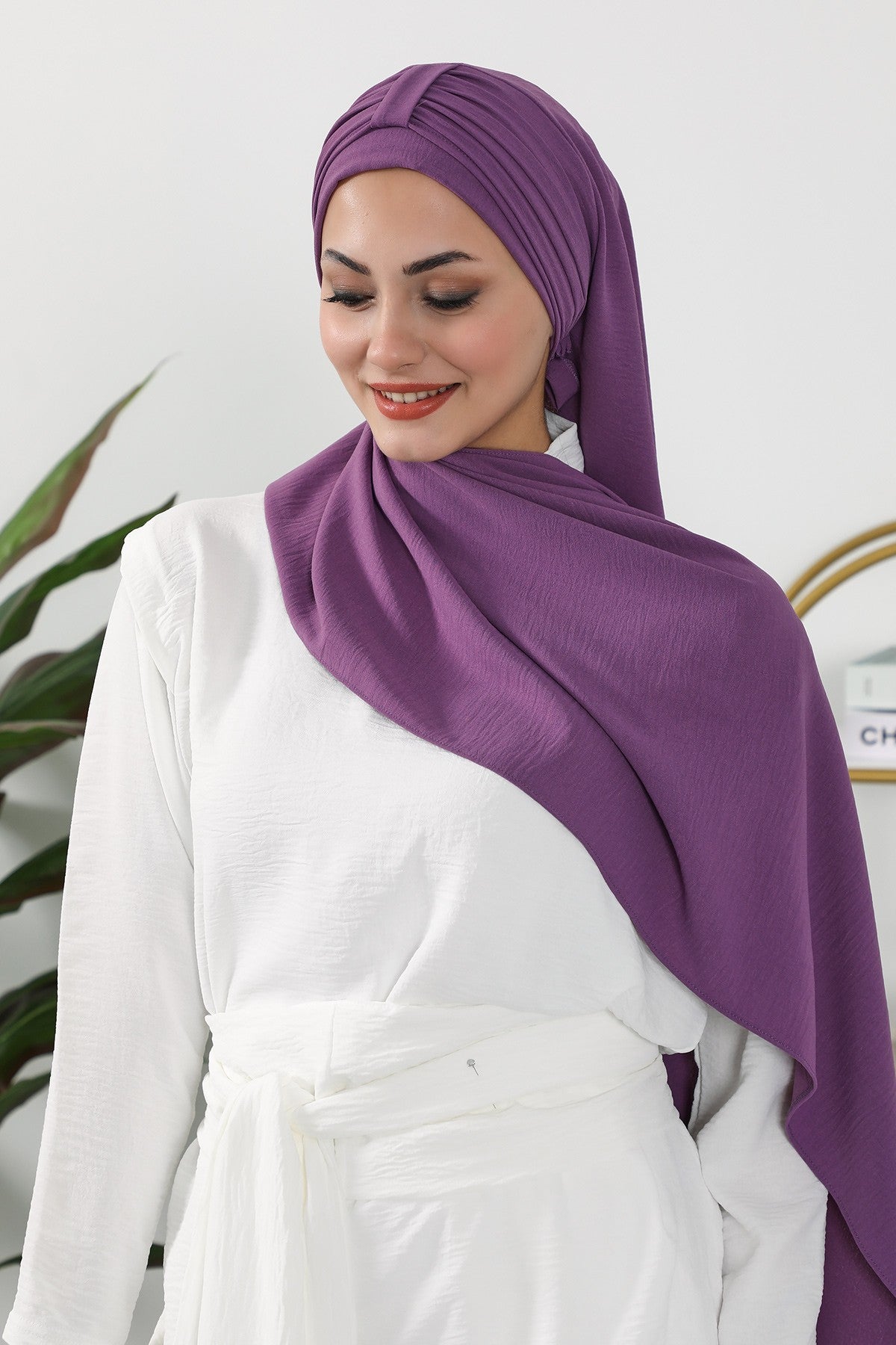 Practical Stylish Aerobin Shawl for Women, Effortless Aerobin Instant Shawl, Breathable Pleated Women Shawl Headscarf Lightweight,CPS-91 Purple 2