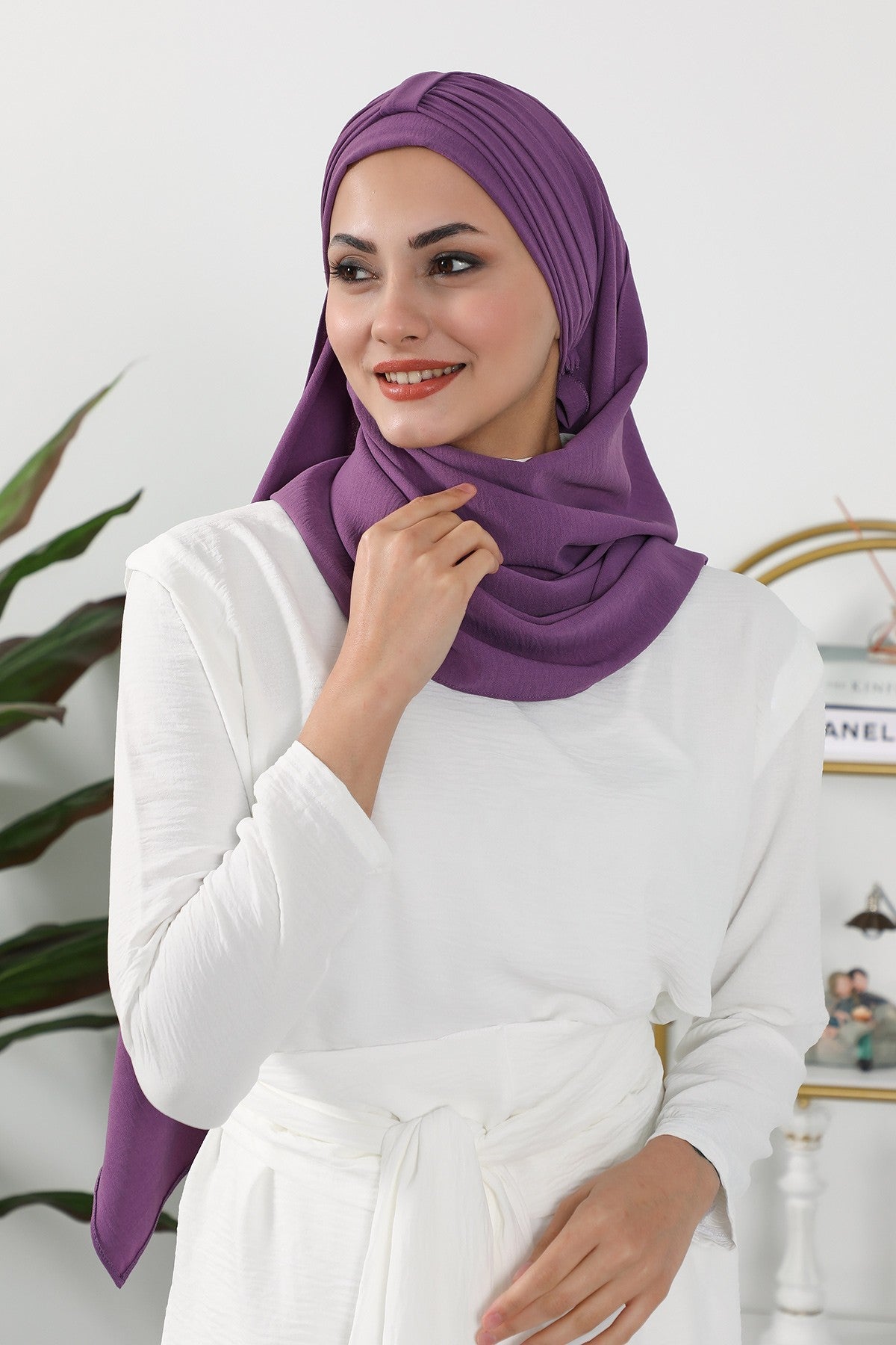 Practical Stylish Aerobin Shawl for Women, Effortless Aerobin Instant Shawl, Breathable Pleated Women Shawl Headscarf Lightweight,CPS-91 Purple 2