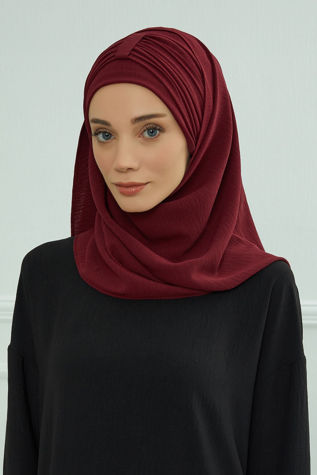 Practical Stylish Aerobin Shawl for Women, Effortless Aerobin Instant Shawl, Breathable Pleated Women Shawl Headscarf Lightweight,CPS-91 Maroon