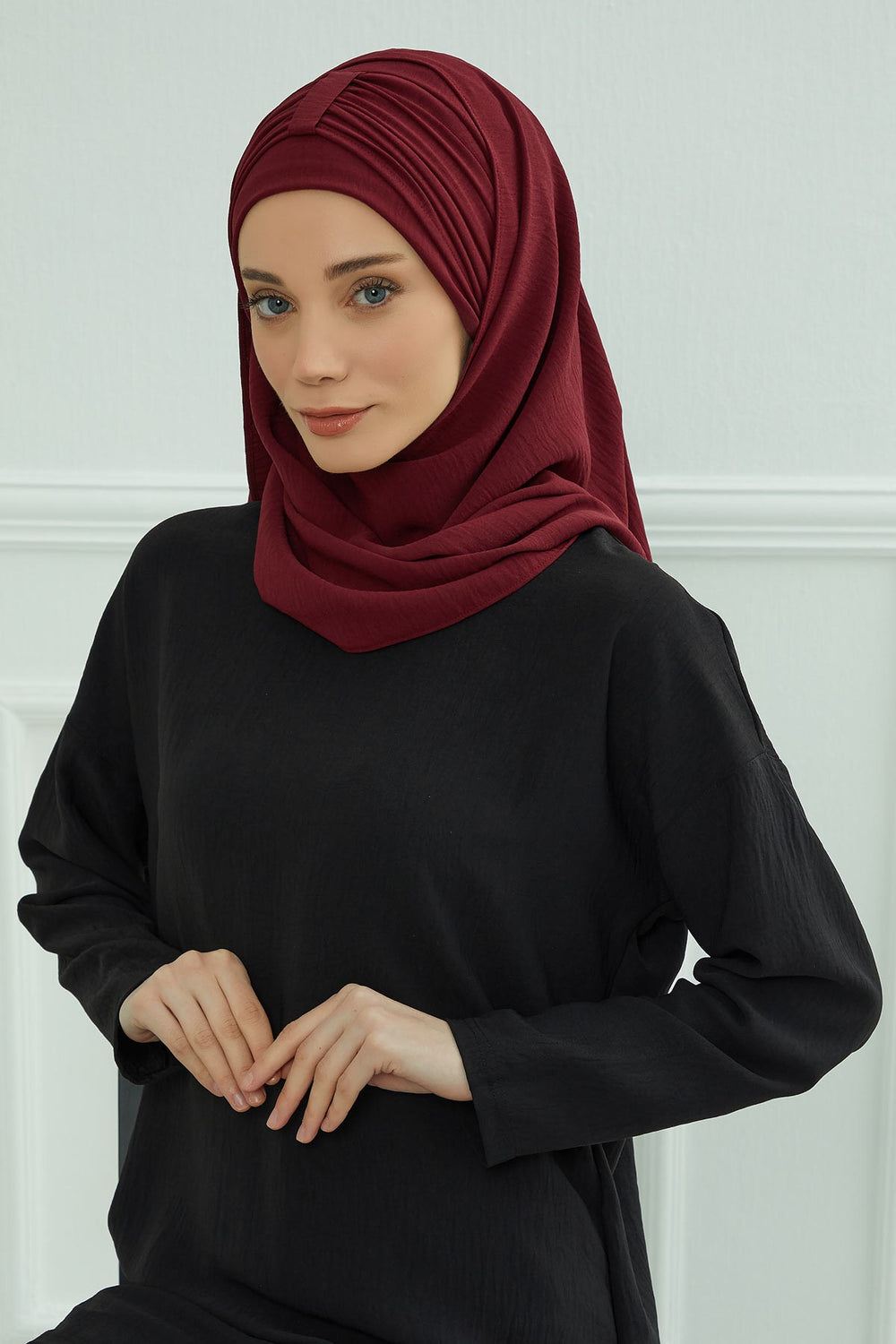 Practical Stylish Aerobin Shawl for Women, Effortless Aerobin Instant Shawl, Breathable Pleated Women Shawl Headscarf Lightweight,CPS-91 Maroon