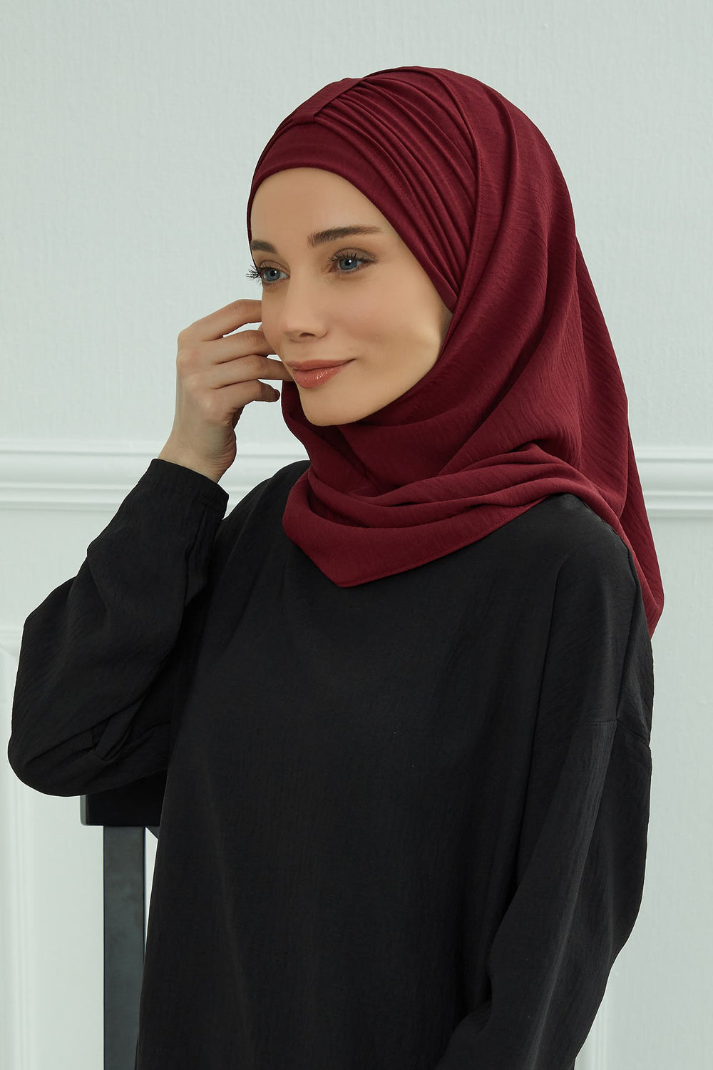 Practical Stylish Aerobin Shawl for Women, Effortless Aerobin Instant Shawl, Breathable Pleated Women Shawl Headscarf Lightweight,CPS-91 Maroon