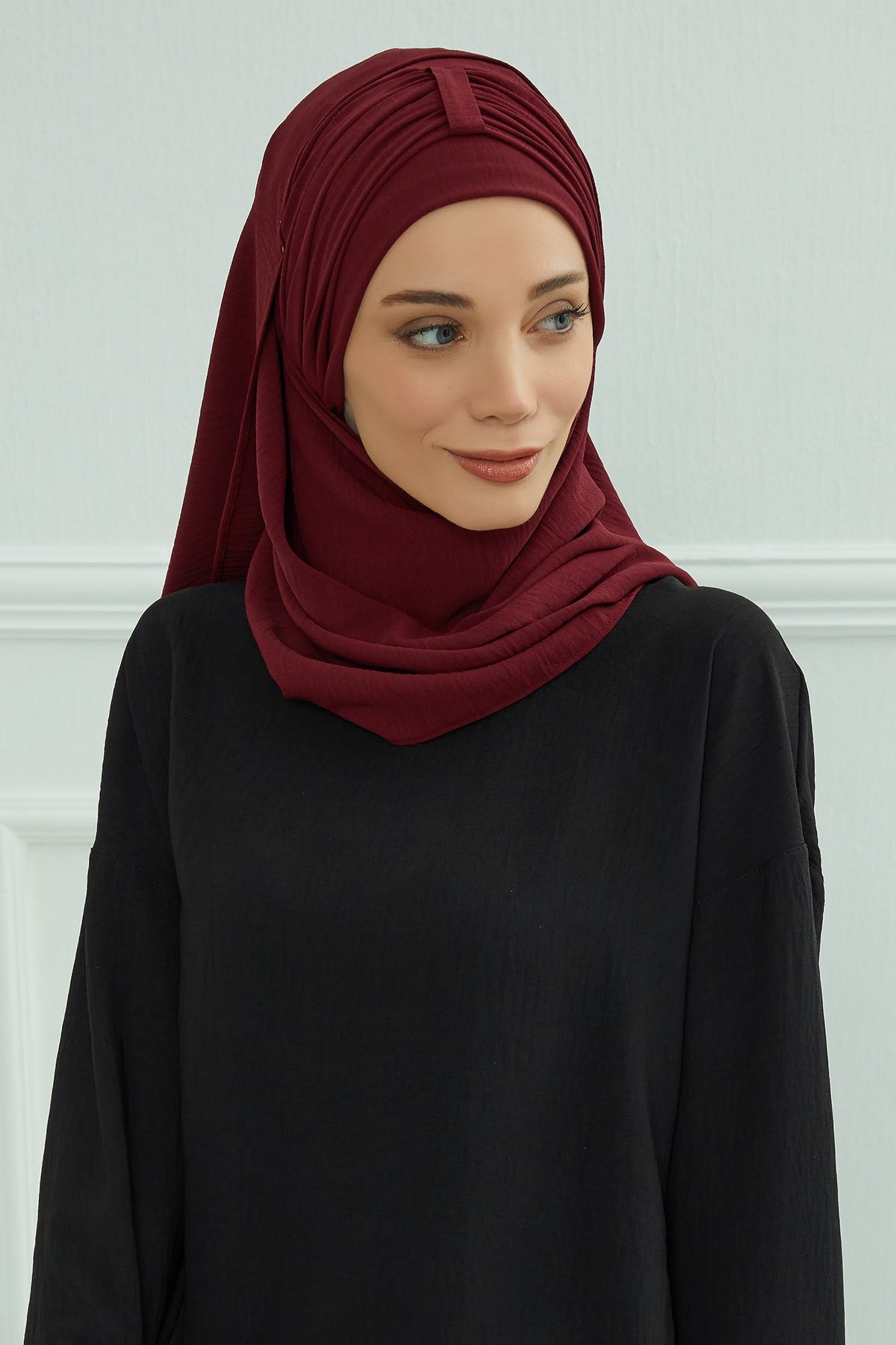 Practical Stylish Aerobin Shawl for Women, Effortless Aerobin Instant Shawl, Breathable Pleated Women Shawl Headscarf Lightweight,CPS-91 Maroon
