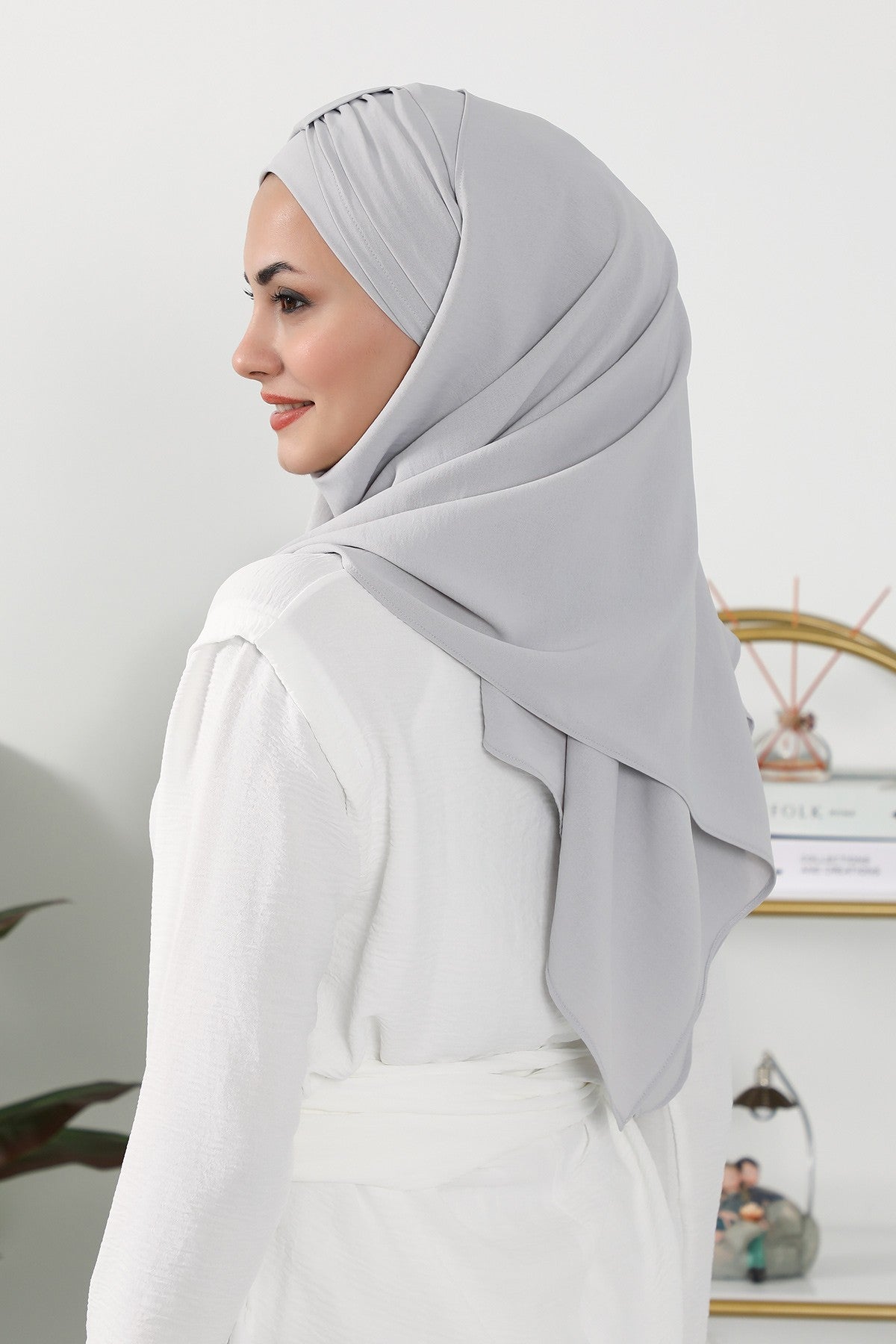 Practical Stylish Aerobin Shawl for Women, Effortless Aerobin Instant Shawl, Breathable Pleated Women Shawl Headscarf Lightweight,CPS-91 Light Grey