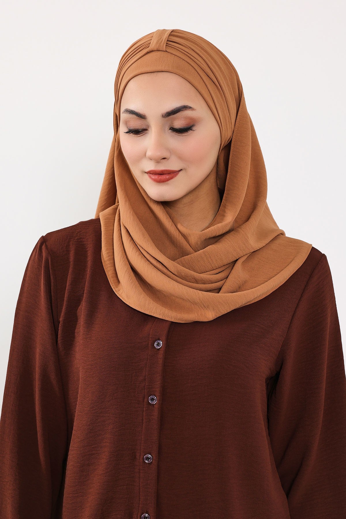 Practical Stylish Aerobin Shawl for Women, Effortless Aerobin Instant Shawl, Breathable Pleated Women Shawl Headscarf Lightweight,CPS-91 Camel