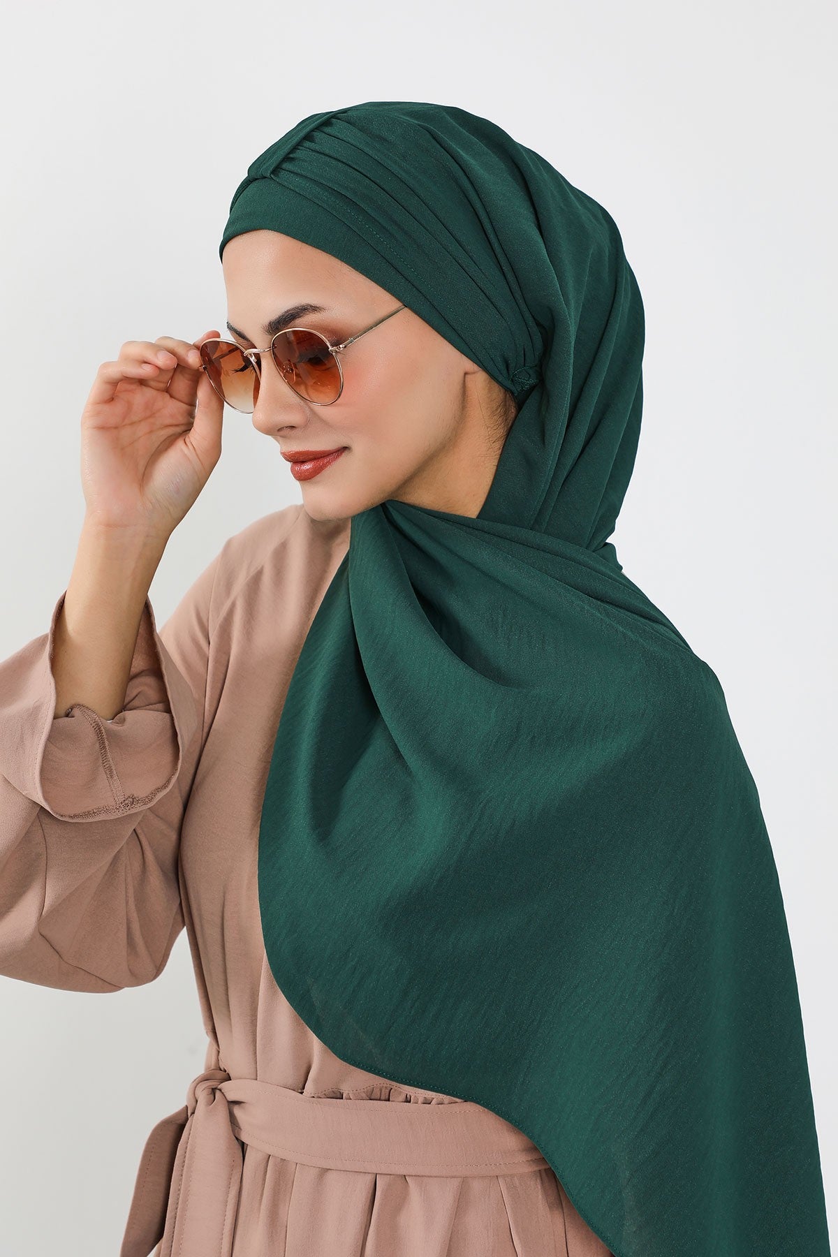 Practical Stylish Aerobin Shawl for Women, Effortless Aerobin Instant Shawl, Breathable Pleated Women Shawl Headscarf Lightweight,CPS-91 Dark Green