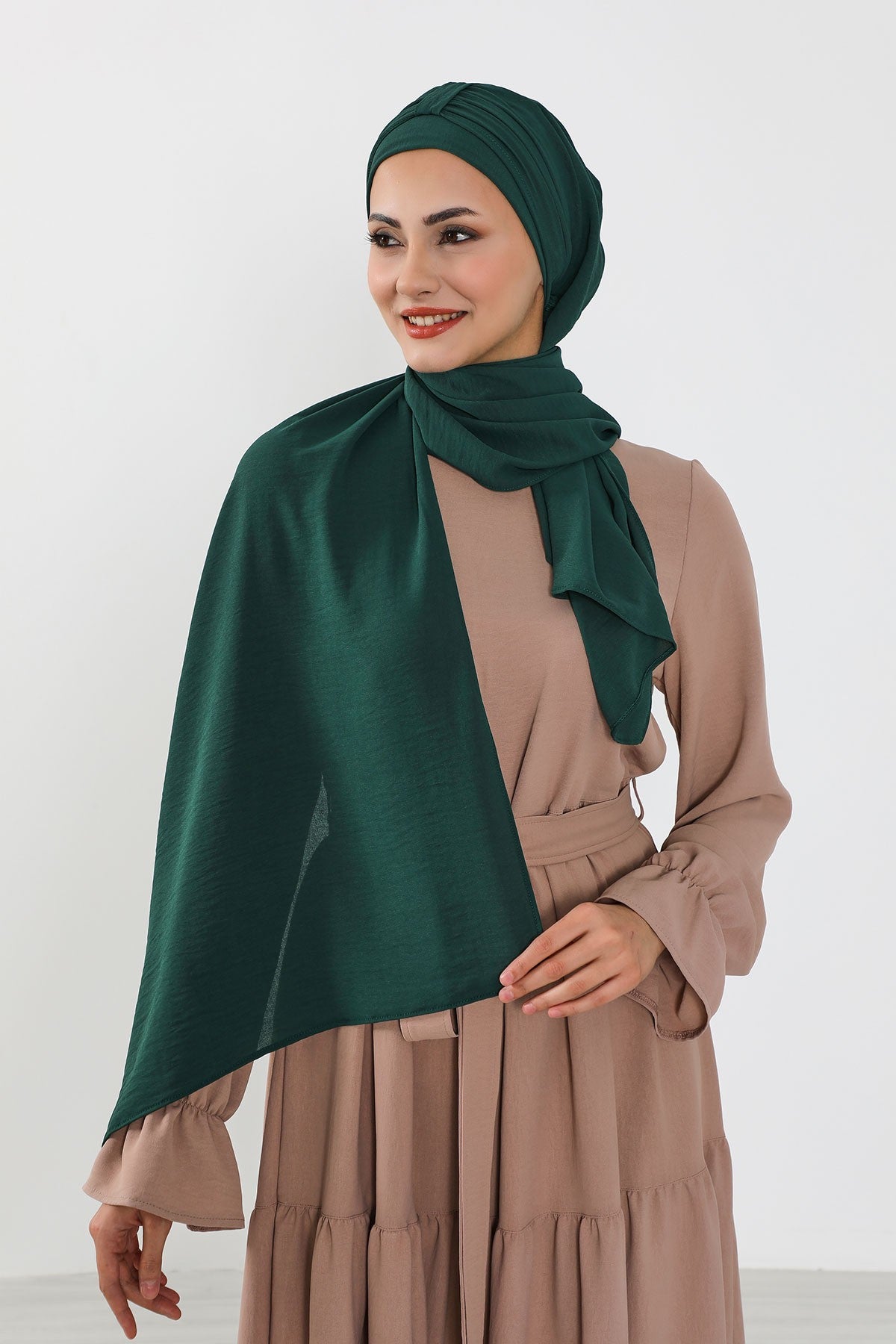 Practical Stylish Aerobin Shawl for Women, Effortless Aerobin Instant Shawl, Breathable Pleated Women Shawl Headscarf Lightweight,CPS-91 Dark Green