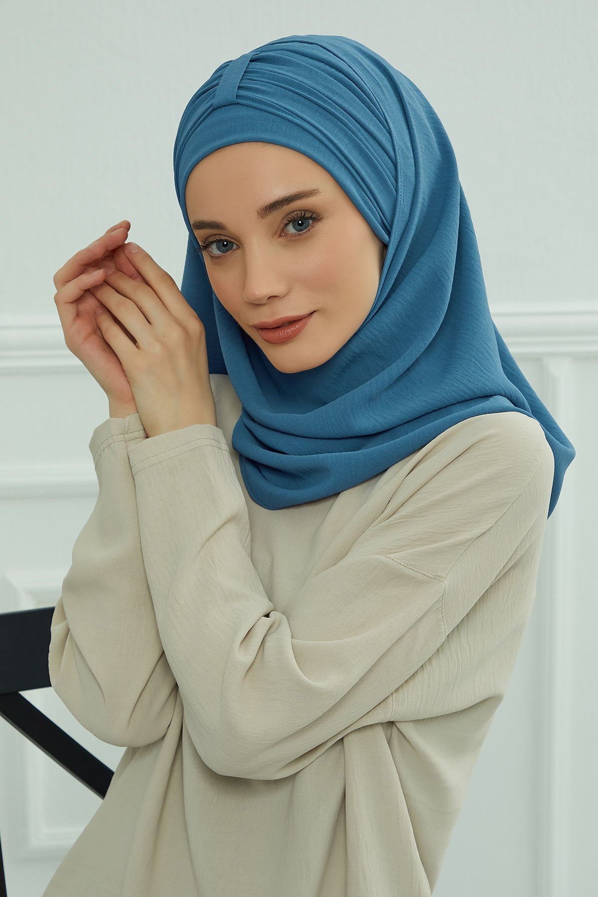 Practical Stylish Aerobin Shawl for Women, Effortless Aerobin Instant Shawl, Breathable Pleated Women Shawl Headscarf Lightweight,CPS-91 İndigo