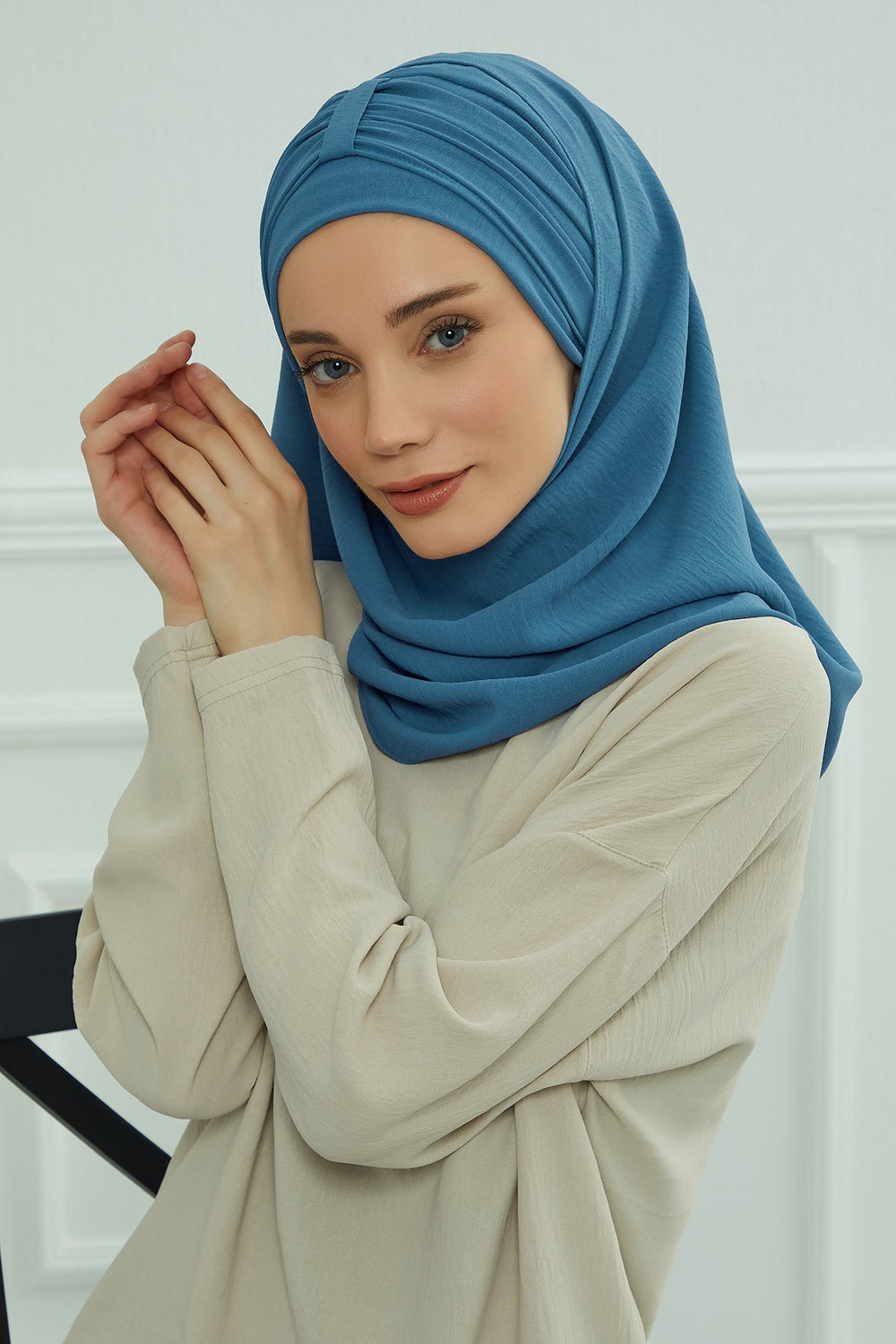 Practical Stylish Aerobin Shawl for Women, Effortless Aerobin Instant Shawl, Breathable Pleated Women Shawl Headscarf Lightweight,CPS-91 İndigo
