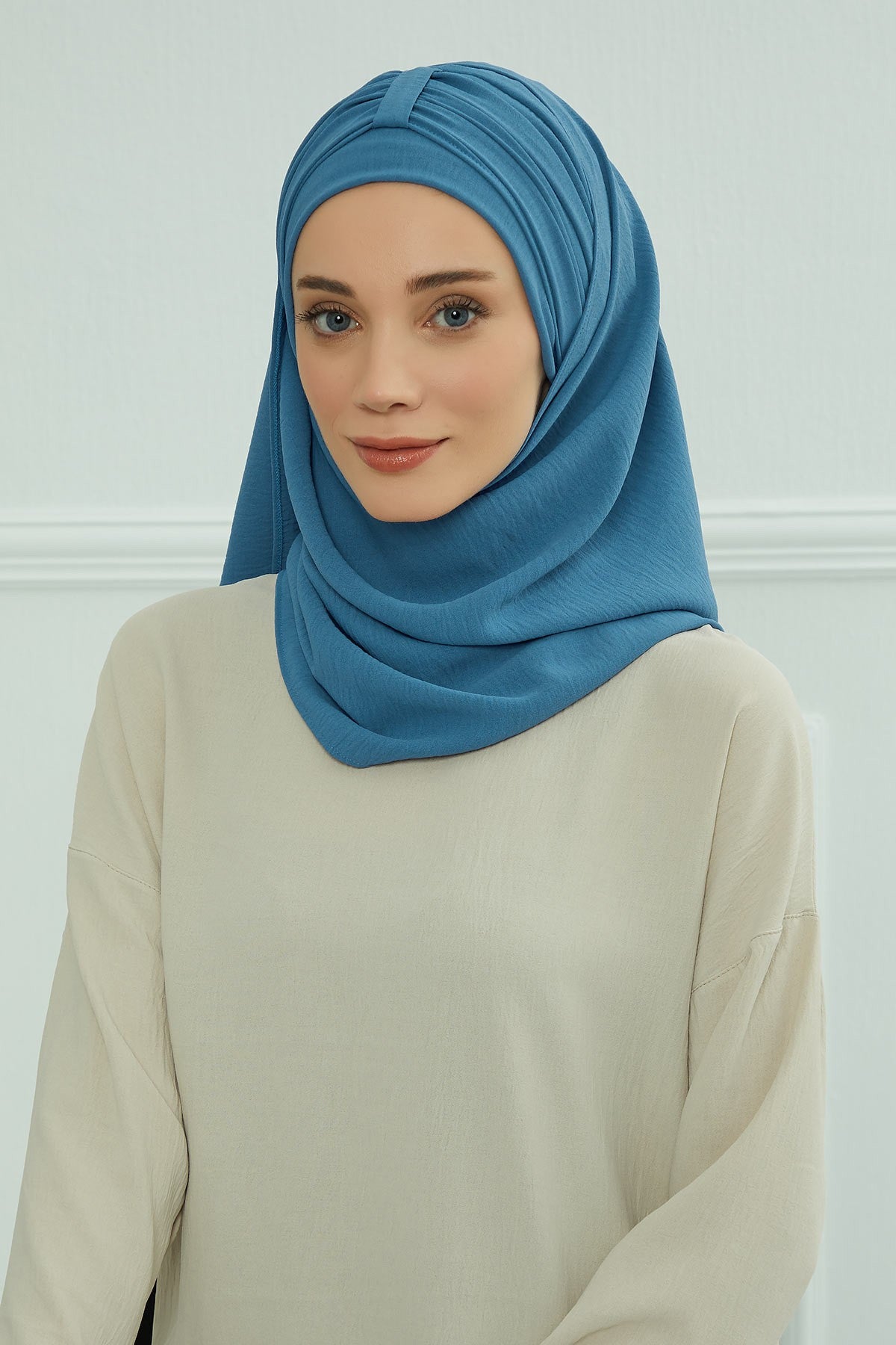 Practical Stylish Aerobin Shawl for Women, Effortless Aerobin Instant Shawl, Breathable Pleated Women Shawl Headscarf Lightweight,CPS-91 İndigo