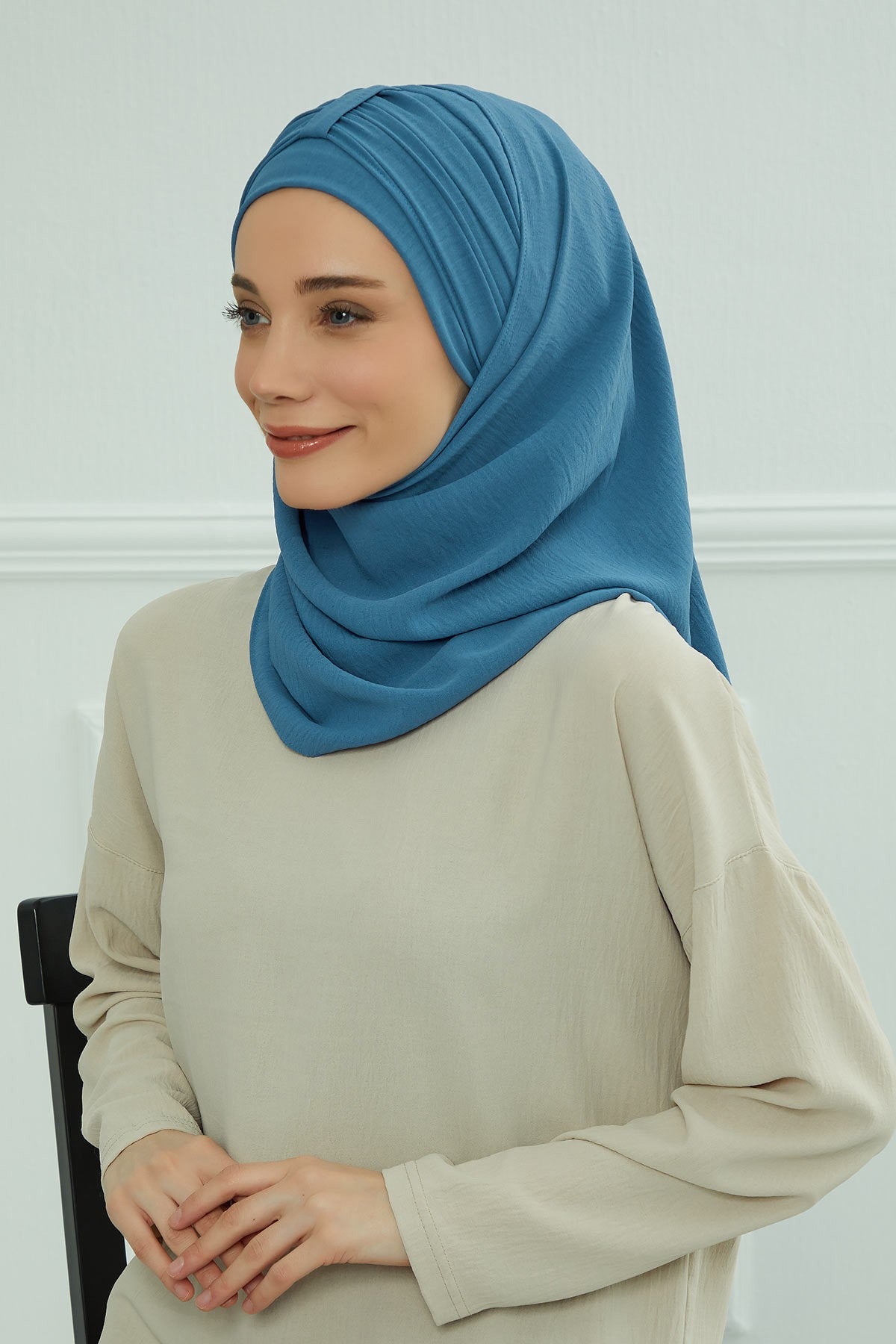 Practical Stylish Aerobin Shawl for Women, Effortless Aerobin Instant Shawl, Breathable Pleated Women Shawl Headscarf Lightweight,CPS-91 İndigo