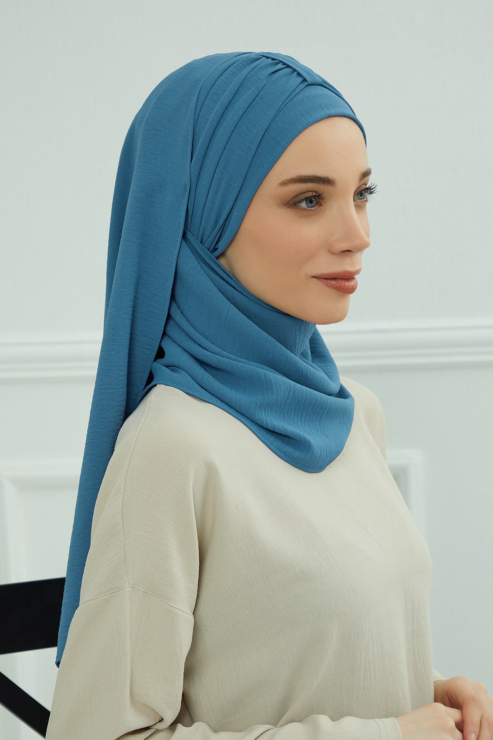Practical Stylish Aerobin Shawl for Women, Effortless Aerobin Instant Shawl, Breathable Pleated Women Shawl Headscarf Lightweight,CPS-91 İndigo