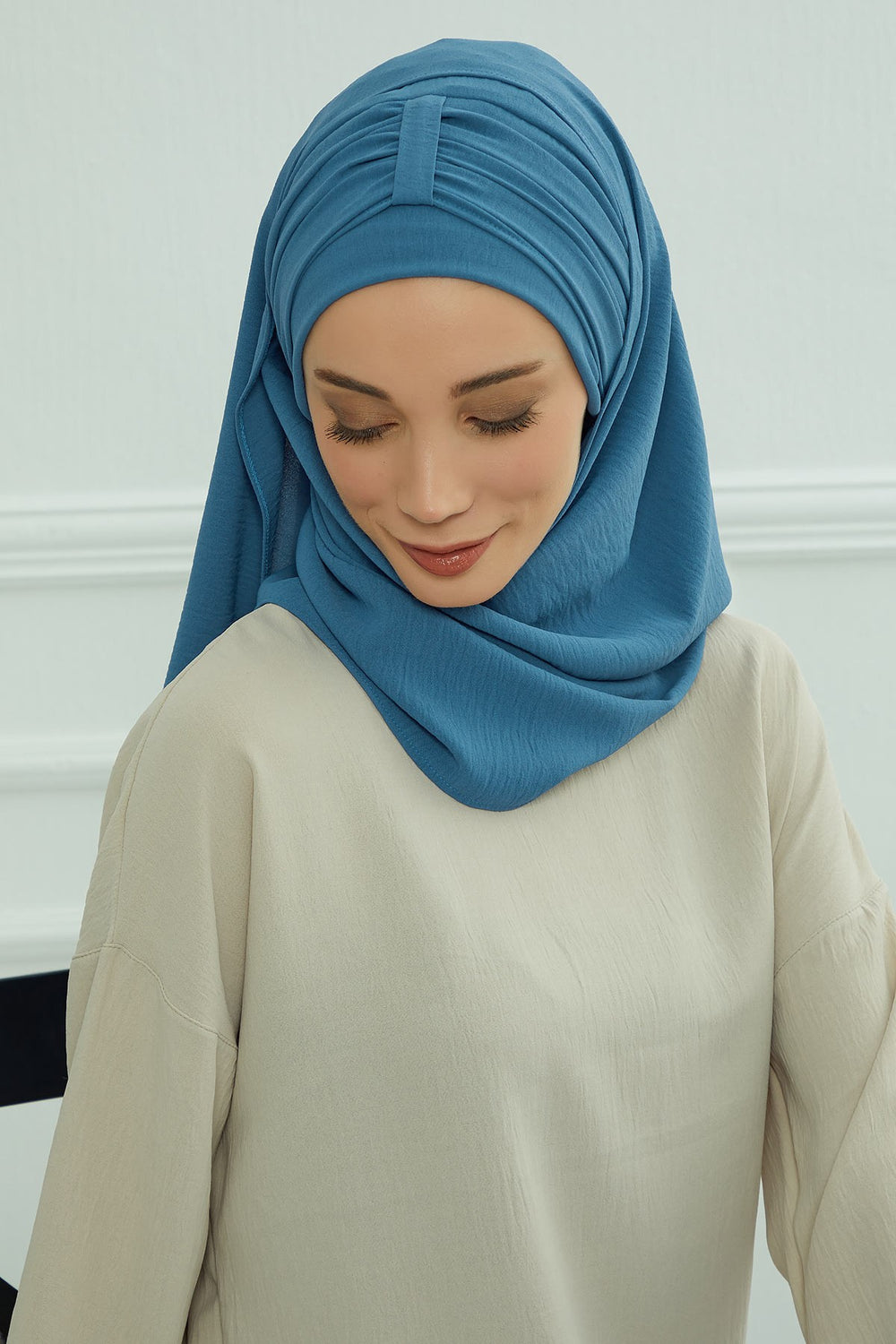 Practical Stylish Aerobin Shawl for Women, Effortless Aerobin Instant Shawl, Breathable Pleated Women Shawl Headscarf Lightweight,CPS-91 İndigo