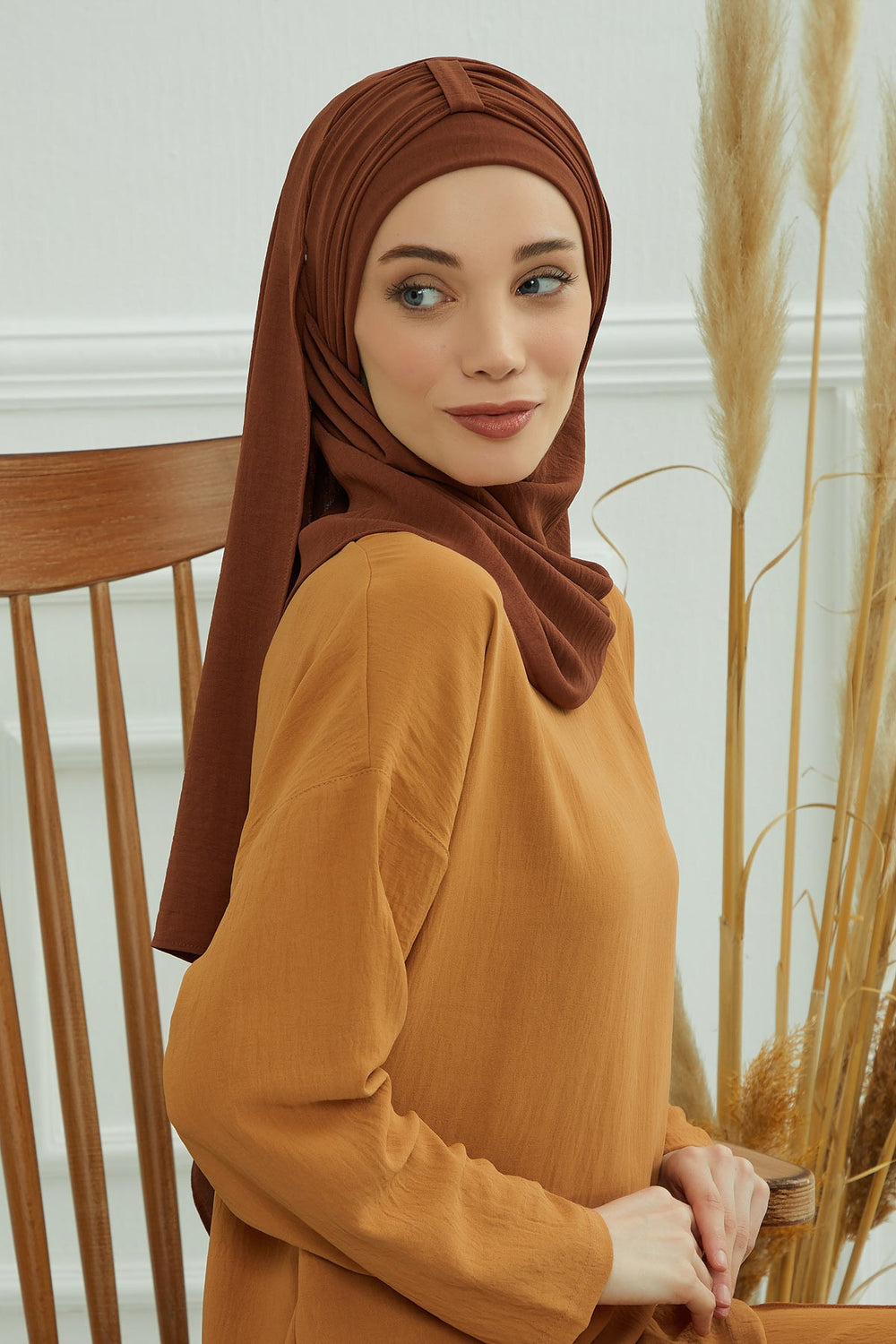 Practical Stylish Aerobin Shawl for Women, Effortless Aerobin Instant Shawl, Breathable Pleated Women Shawl Headscarf Lightweight,CPS-91 Cinnamon