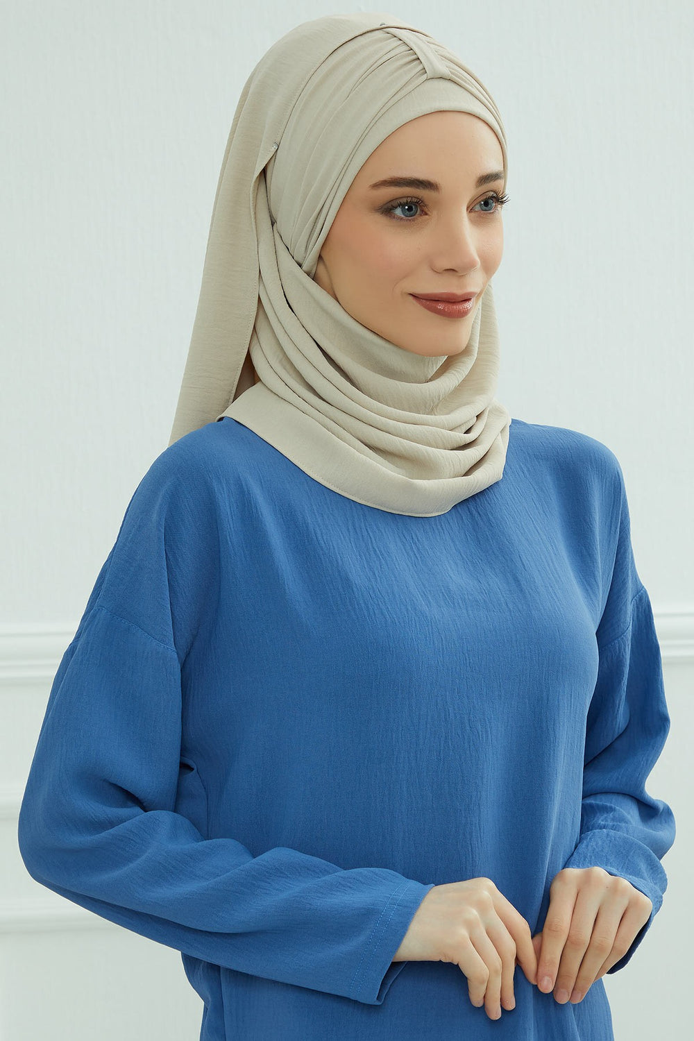 Practical Stylish Aerobin Shawl for Women, Effortless Aerobin Instant Shawl, Breathable Pleated Women Shawl Headscarf Lightweight,CPS-91 Beige