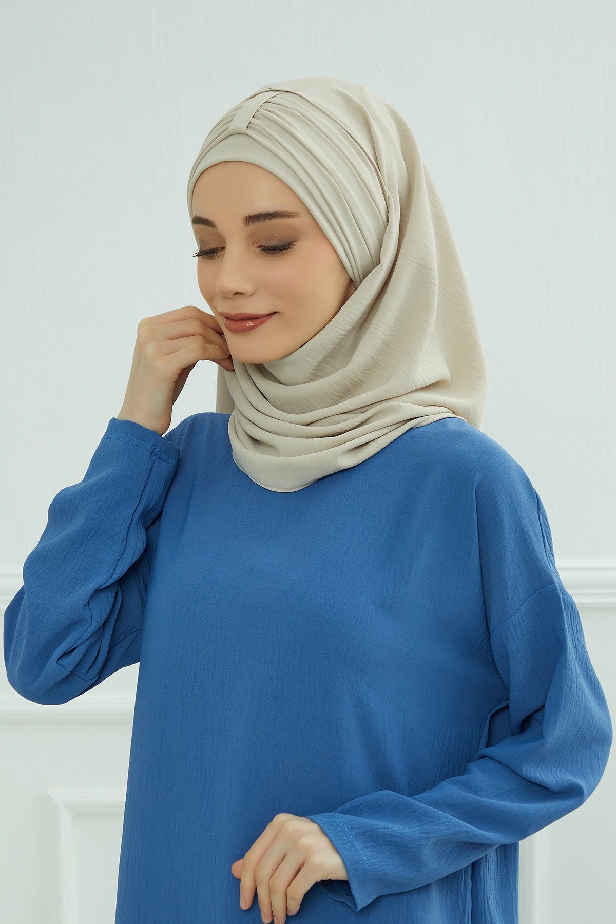 Practical Stylish Aerobin Shawl for Women, Effortless Aerobin Instant Shawl, Breathable Pleated Women Shawl Headscarf Lightweight,CPS-91 Beige