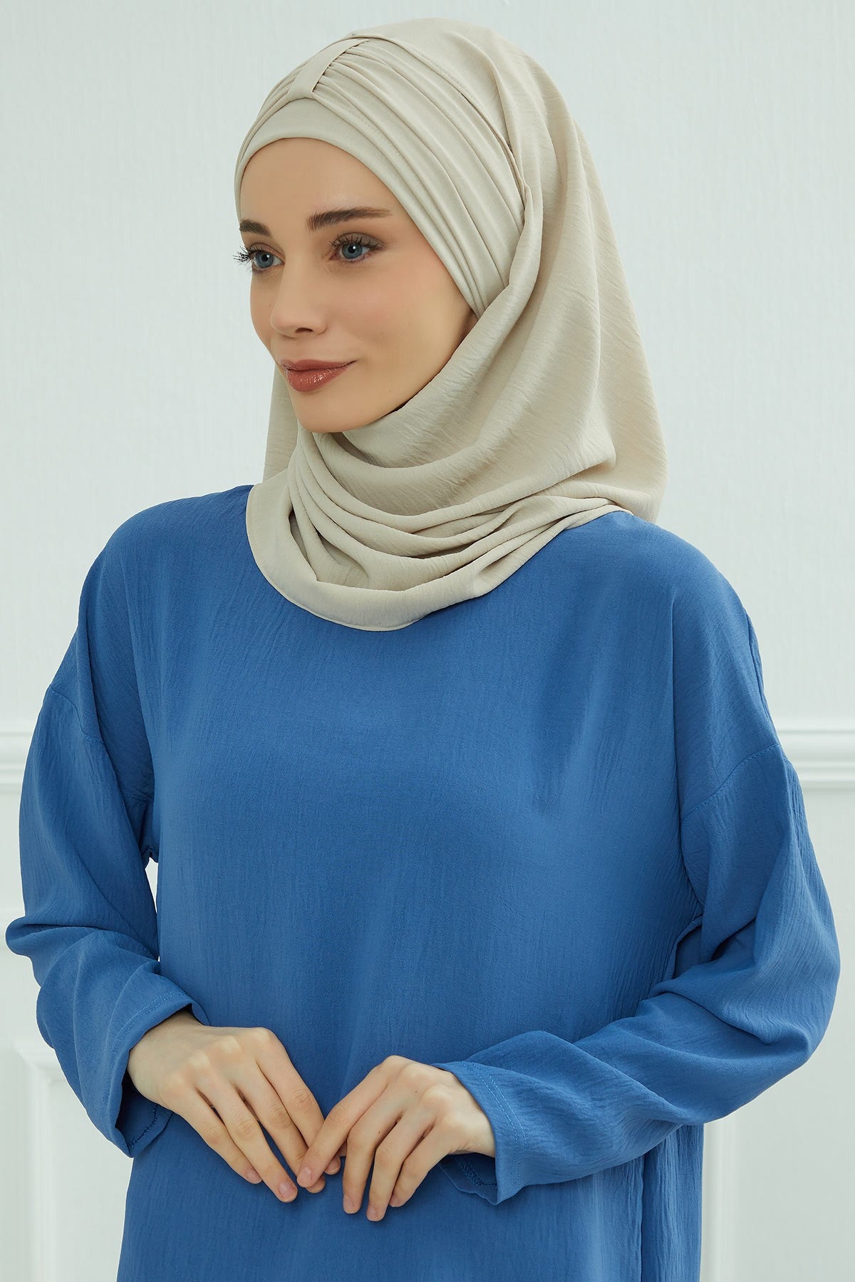 Practical Stylish Aerobin Shawl for Women, Effortless Aerobin Instant Shawl, Breathable Pleated Women Shawl Headscarf Lightweight,CPS-91 Beige