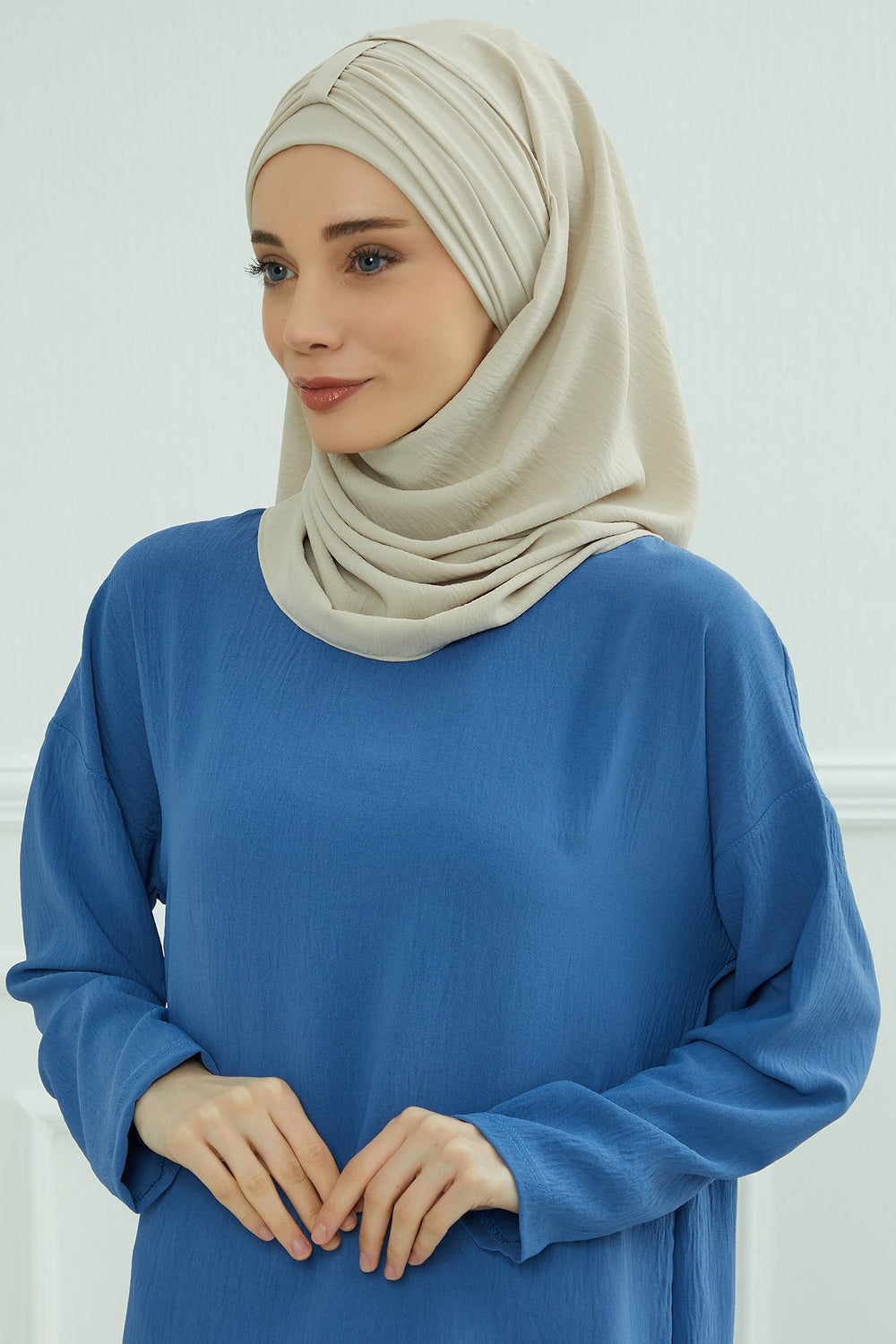 Practical Stylish Aerobin Shawl for Women, Effortless Aerobin Instant Shawl, Breathable Pleated Women Shawl Headscarf Lightweight,CPS-91 Beige
