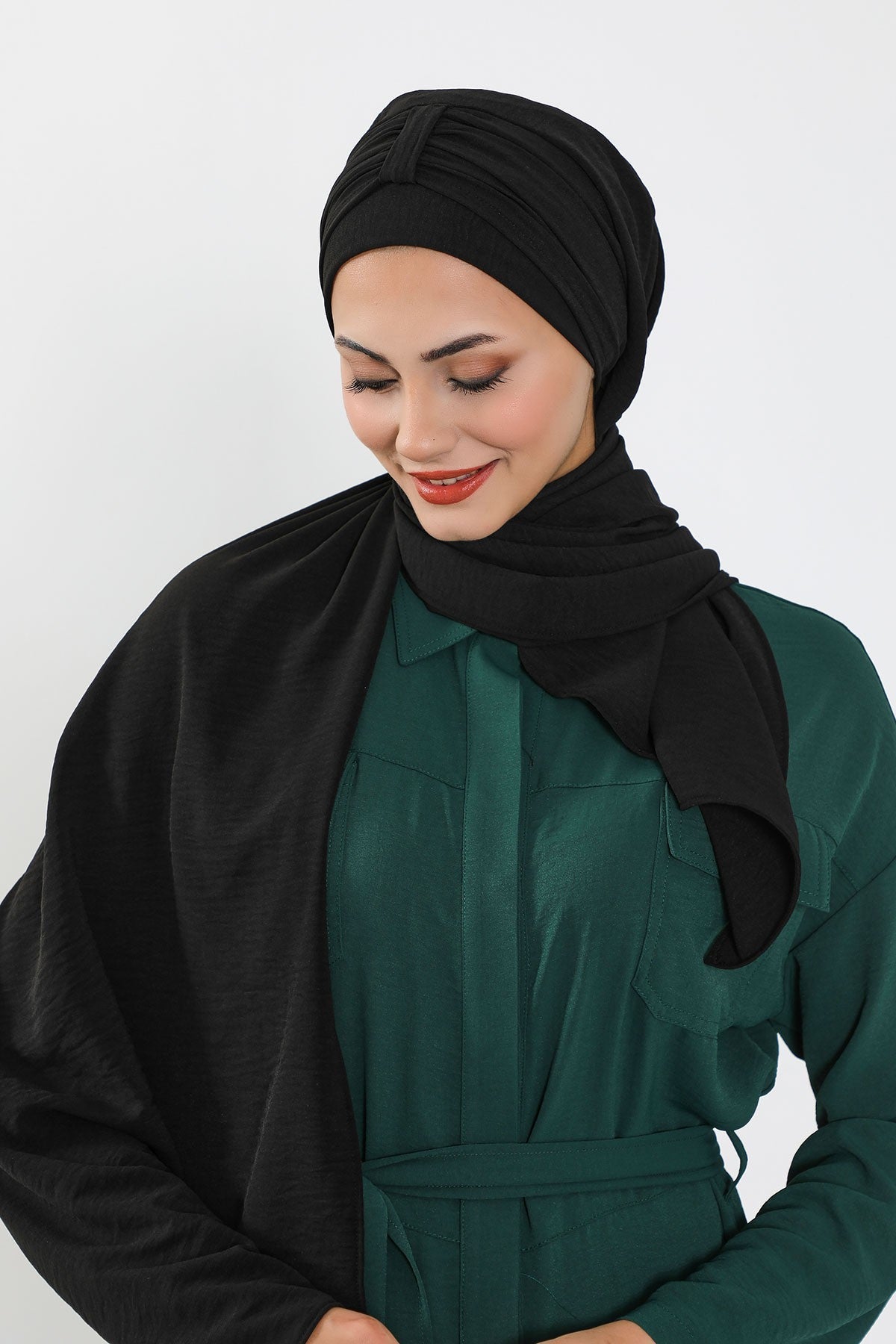 Practical Stylish Aerobin Shawl for Women, Effortless Aerobin Instant Shawl, Breathable Pleated Women Shawl Headscarf Lightweight,CPS-91 Black